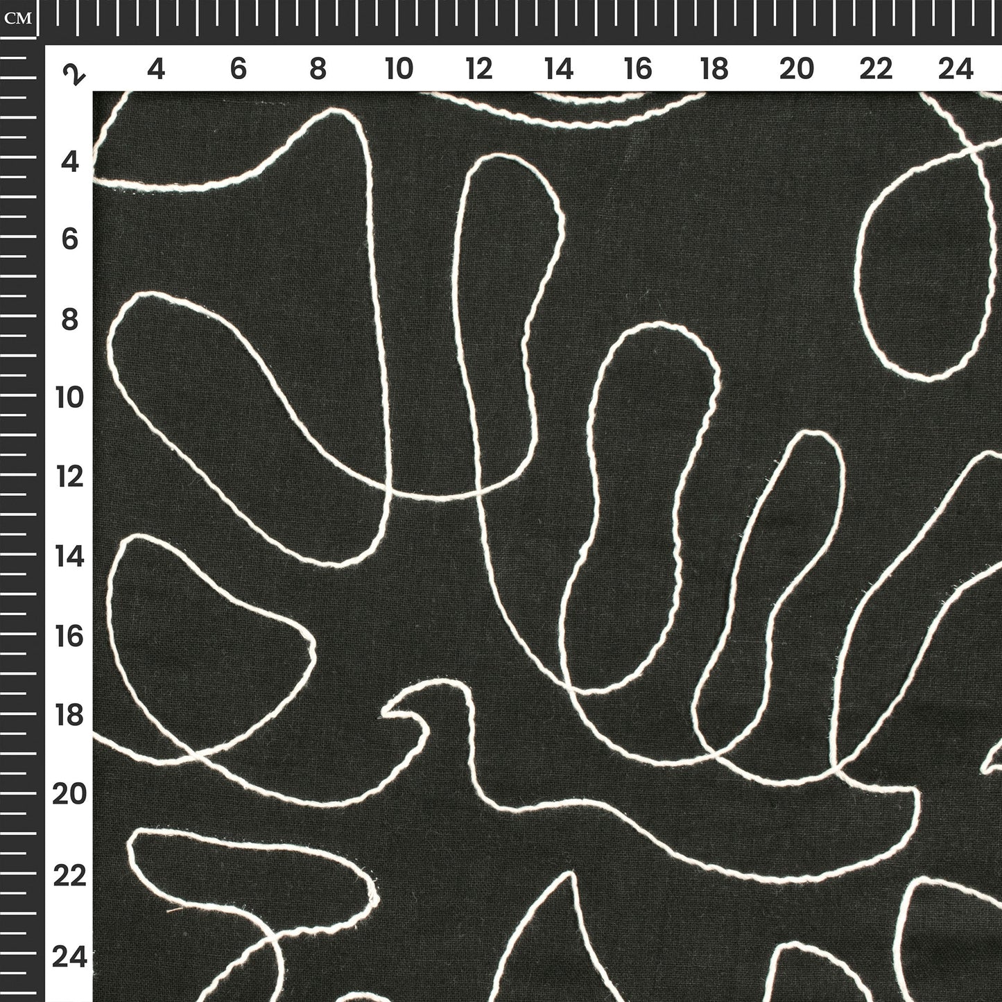 Black Embroidery Threadwork Plain Pure Cotton Fabric