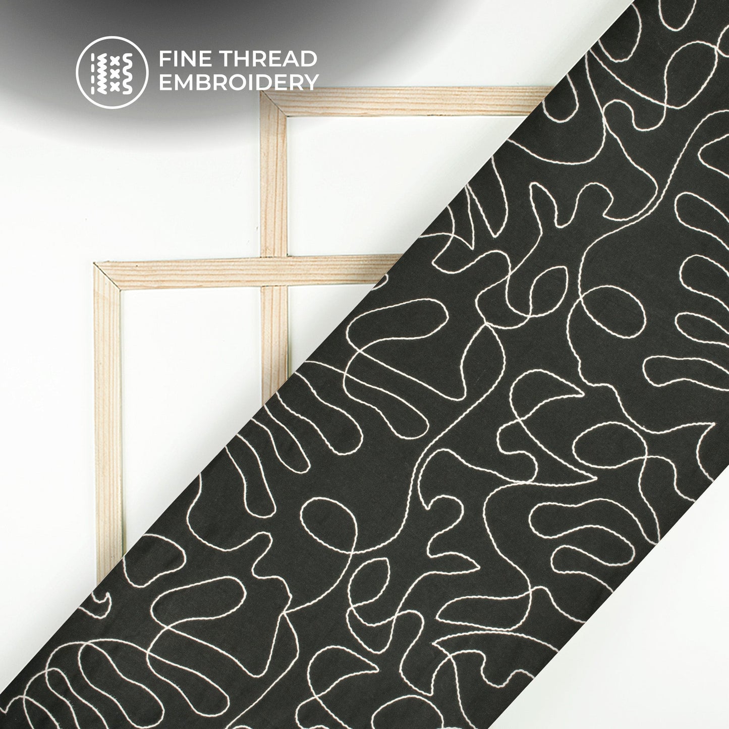 Black Embroidery Threadwork Plain Pure Cotton Fabric