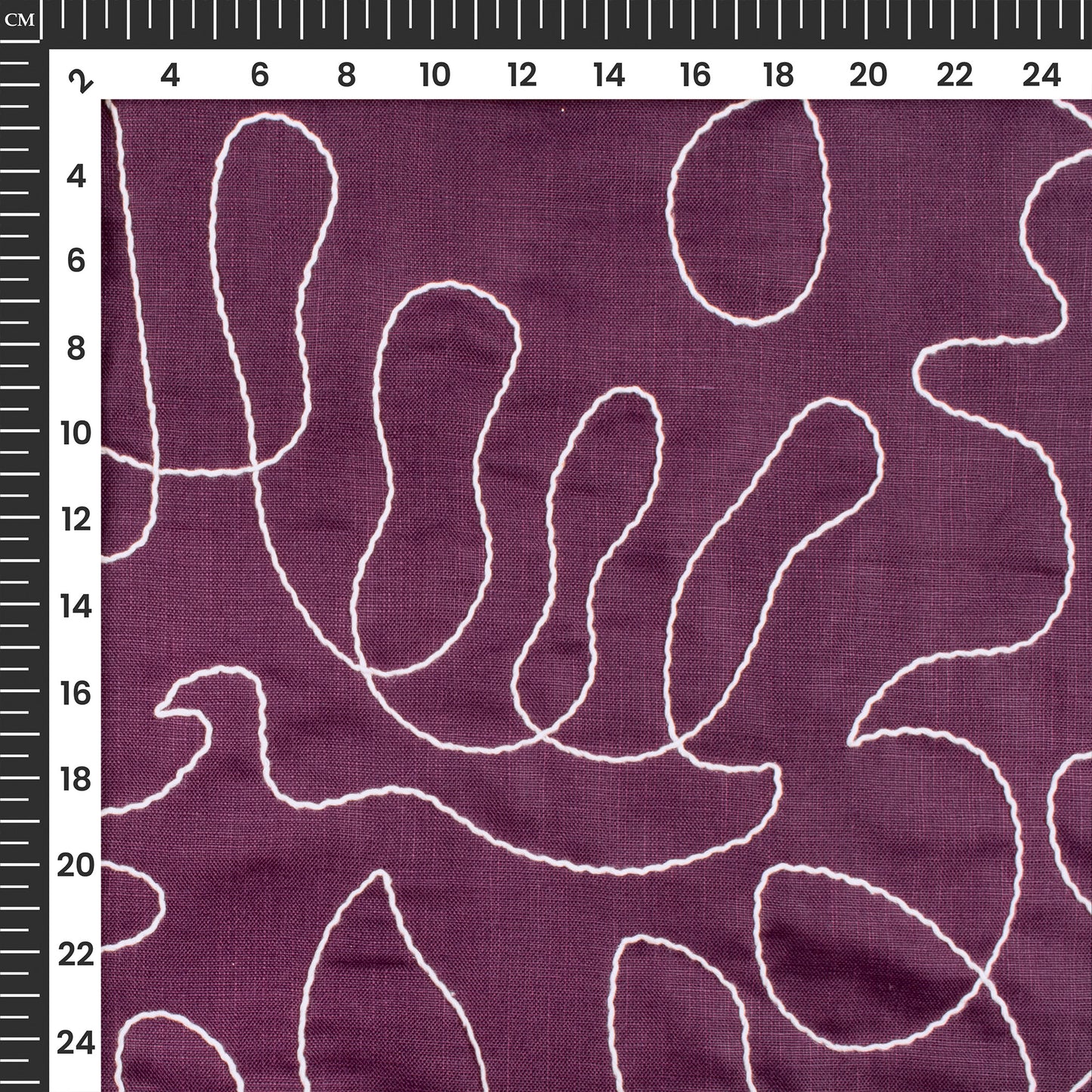 Wine Purple Embroidery Threadwork Plain Blend Cotton Slub Fabric