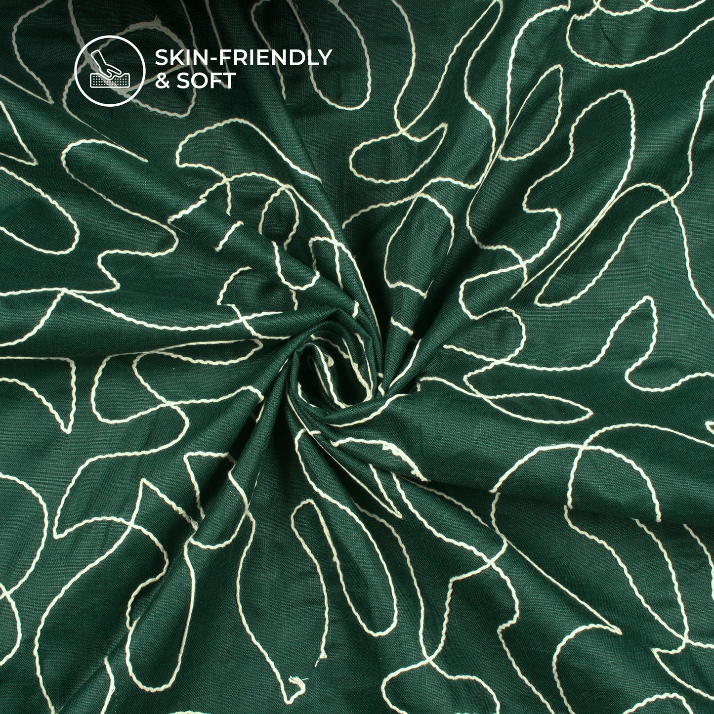 Castleton Green Embroidery Threadwork Plain Blend Cotton Slub Fabric