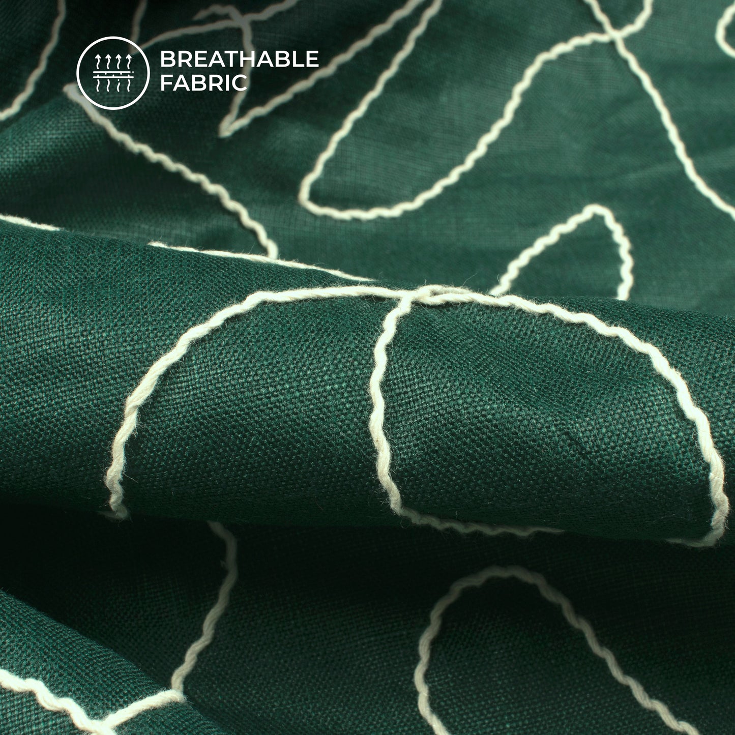 Castleton Green Embroidery Threadwork Plain Blend Cotton Slub Fabric