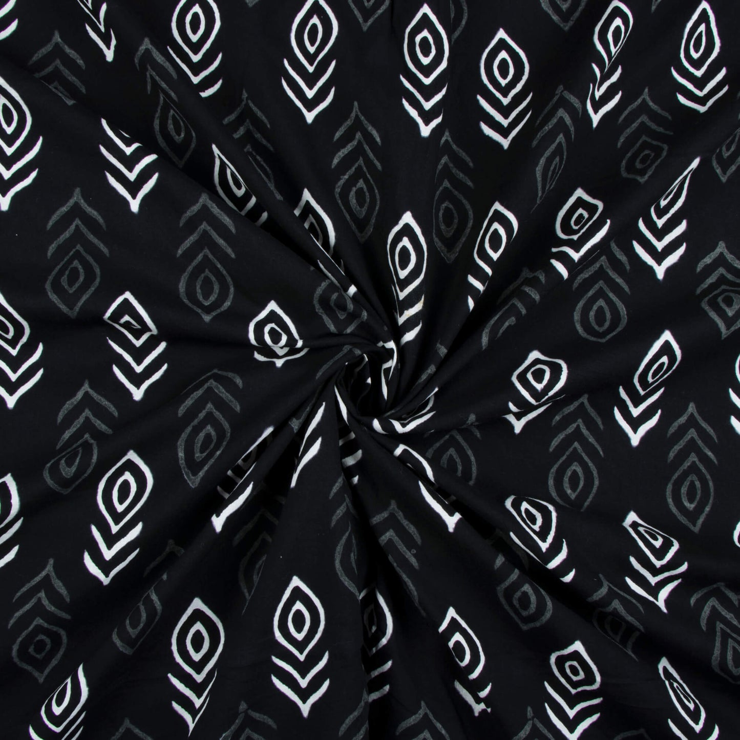 Monochrome Booti Pattern Handblock Cotton Fabric