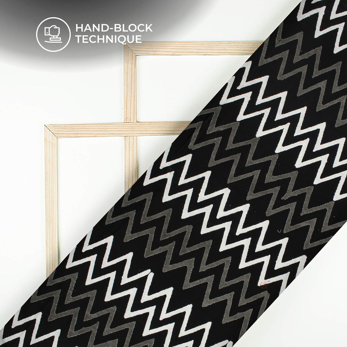 Monochrome Chevron Pattern Handblock Cotton Fabric