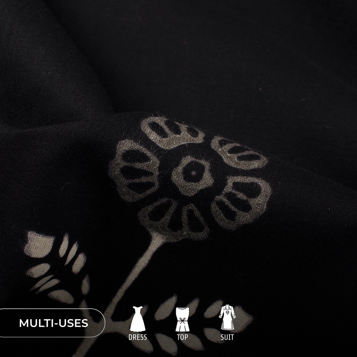 Monochrome Floral Pattern Handblock Cotton Fabric