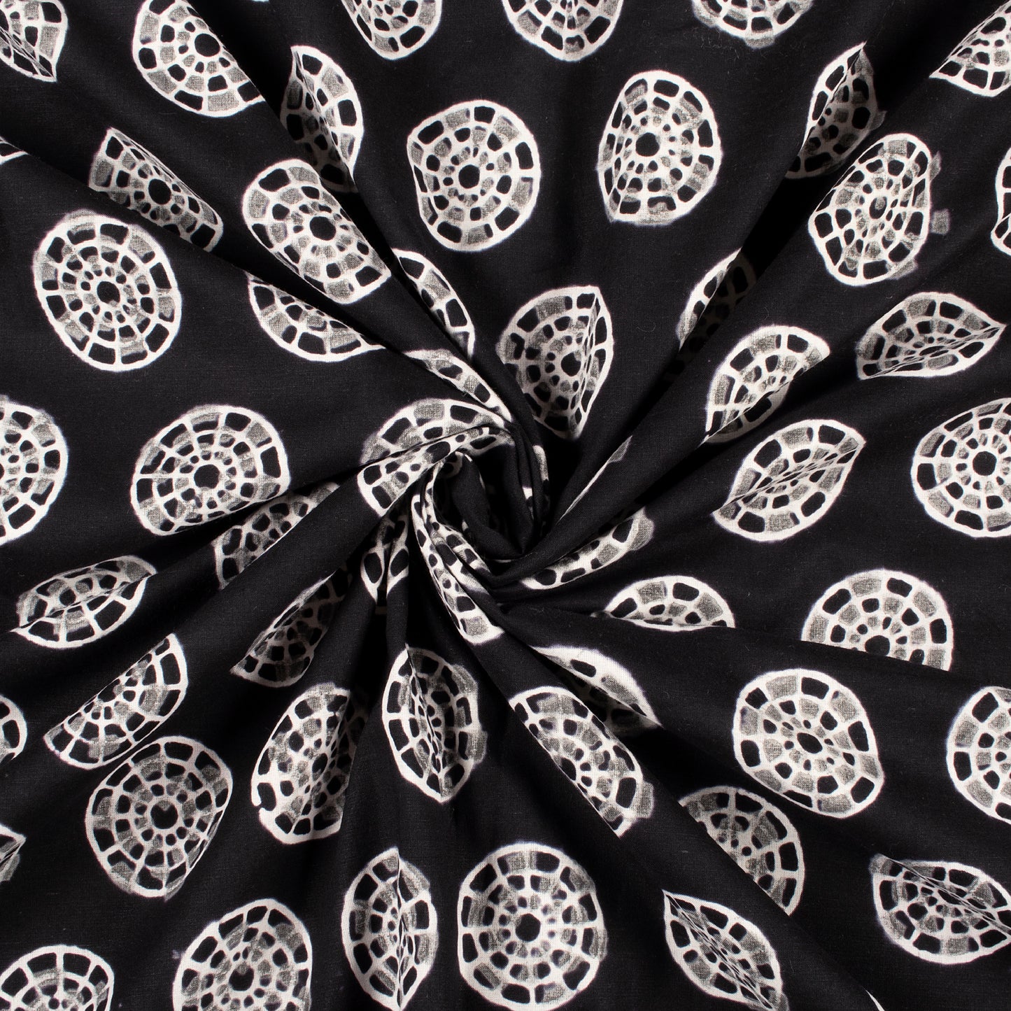 Monochrome Geometric Pattern Handblock Cotton Fabric