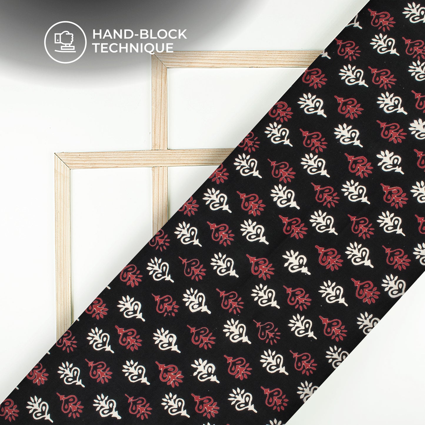 Monochrome Floral Pattern Handblock Cotton Fabric