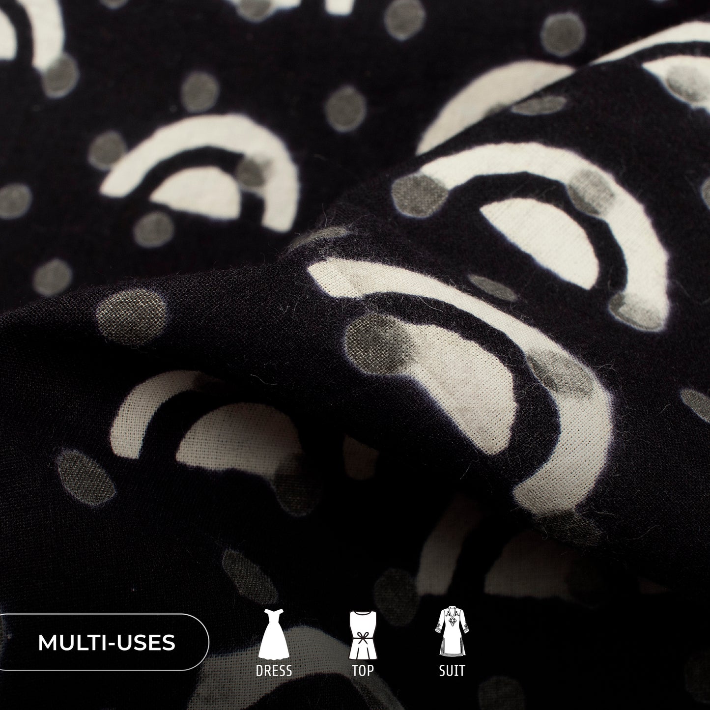 Monochrome Geometric Pattern Handblock Cotton Fabric