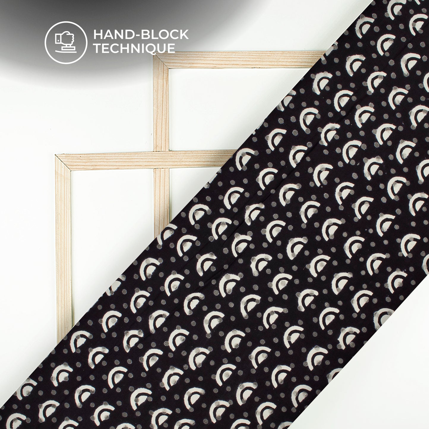 Monochrome Geometric Pattern Handblock Cotton Fabric