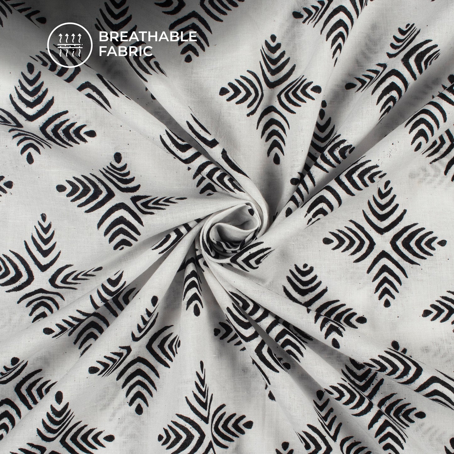 Monochrome Traditional Pattern Handblock Cotton Fabric