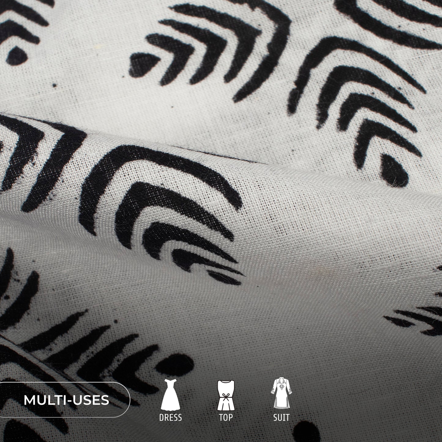 Monochrome Traditional Pattern Handblock Cotton Fabric