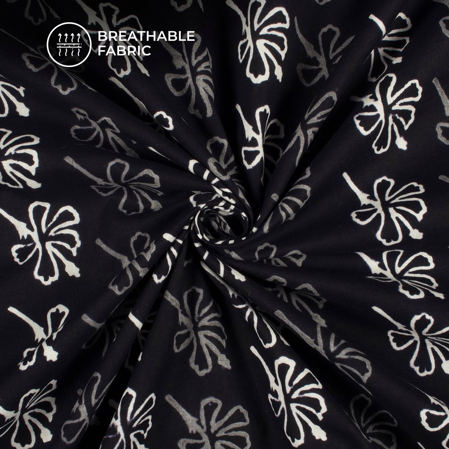 Monochrome Floral Pattern Handblock Cotton Fabric
