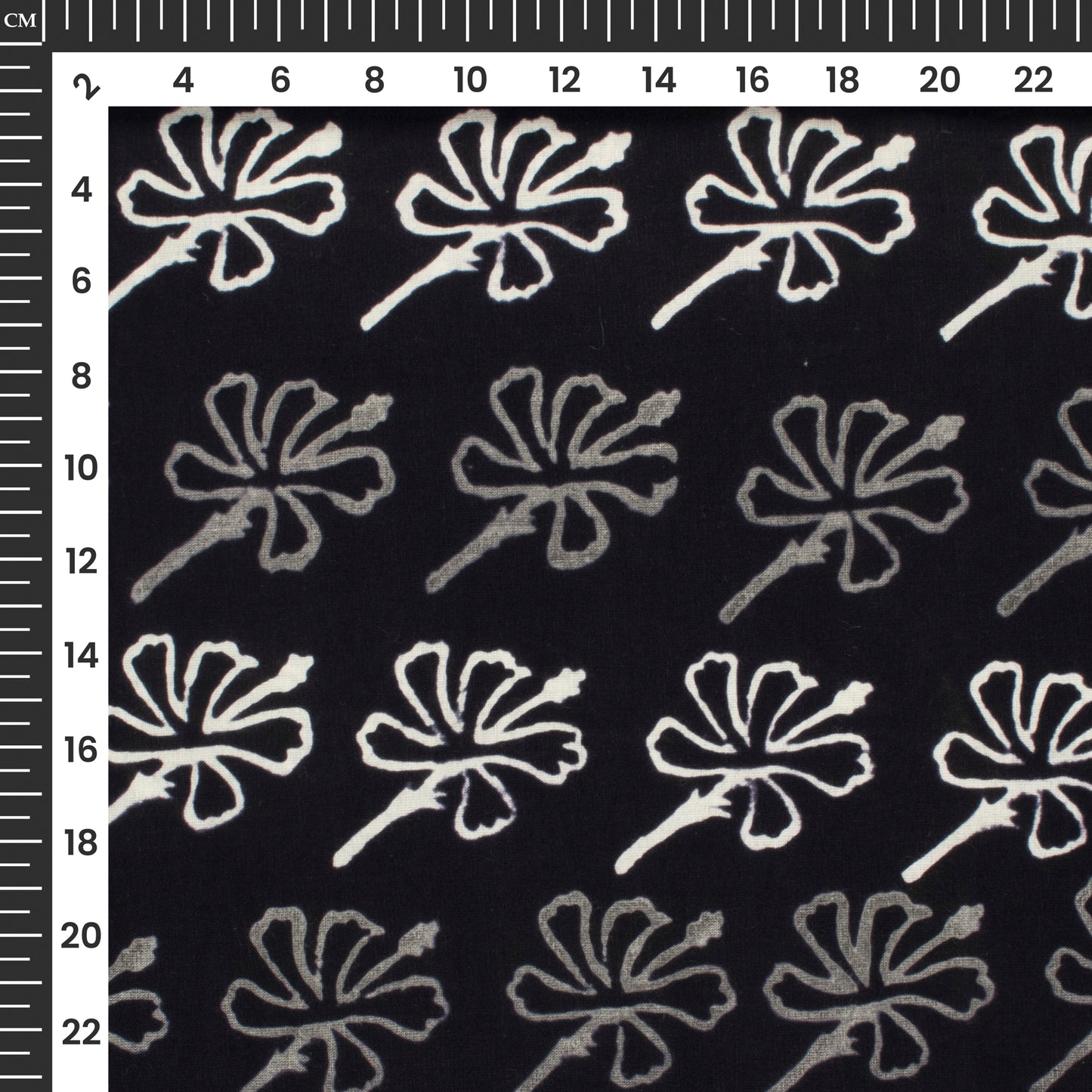 Monochrome Floral Pattern Handblock Cotton Fabric