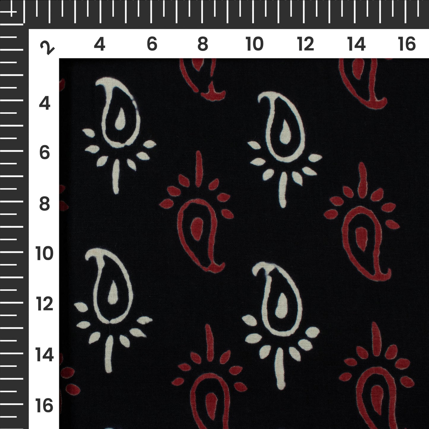 Monochrome Paisley Handblock Cotton Fabric