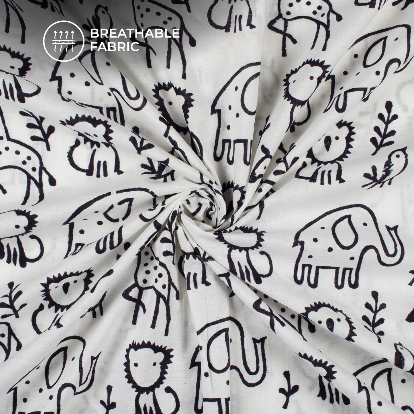 Monochrome Quirky Handblock Cotton Fabric