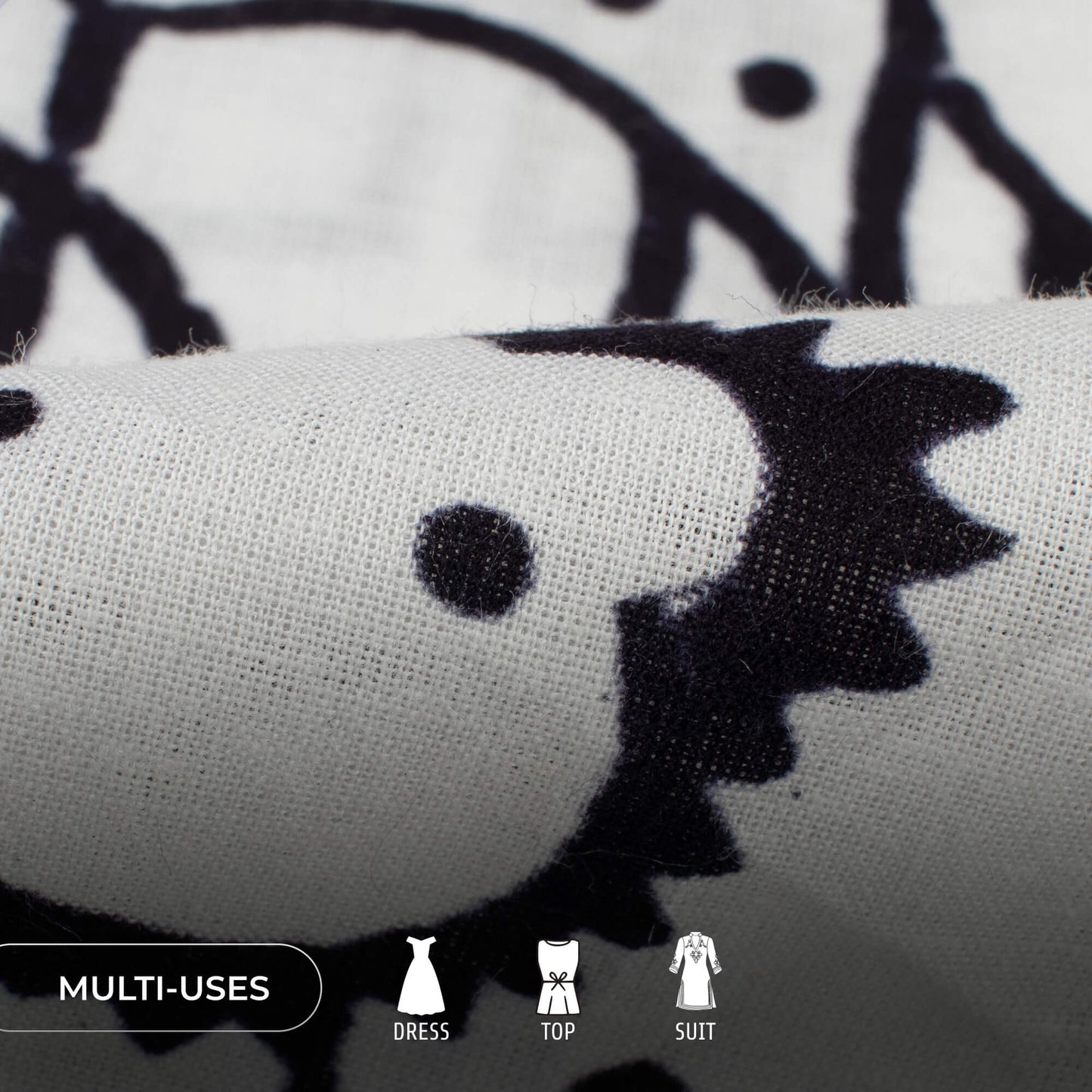 Monochrome Quirky Handblock Cotton Fabric