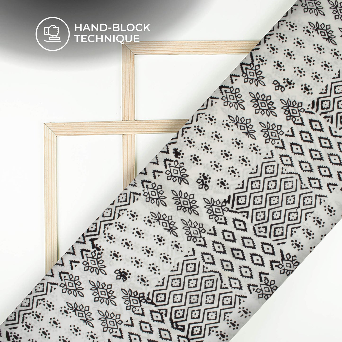 Monochrome Ethnic Handblock Cotton Fabric