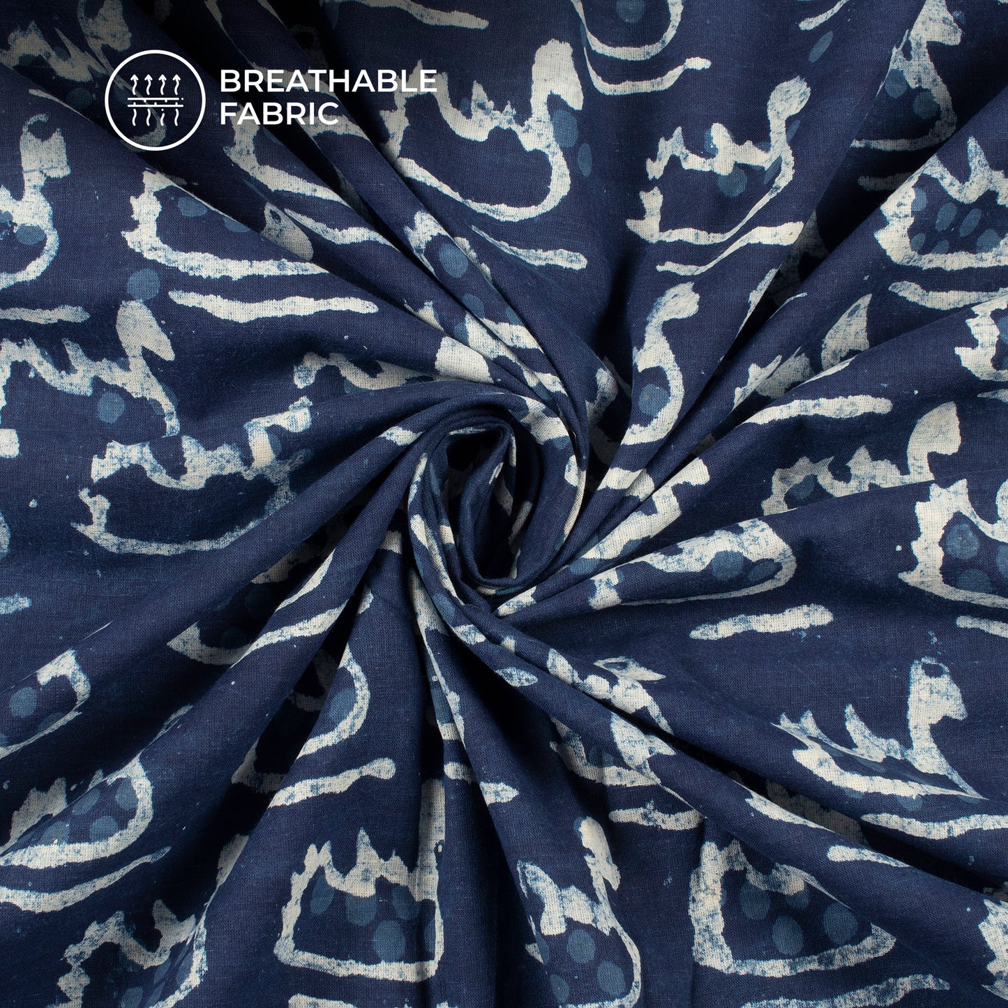 Indigo Quirky Handblock Pure Cotton Fabric