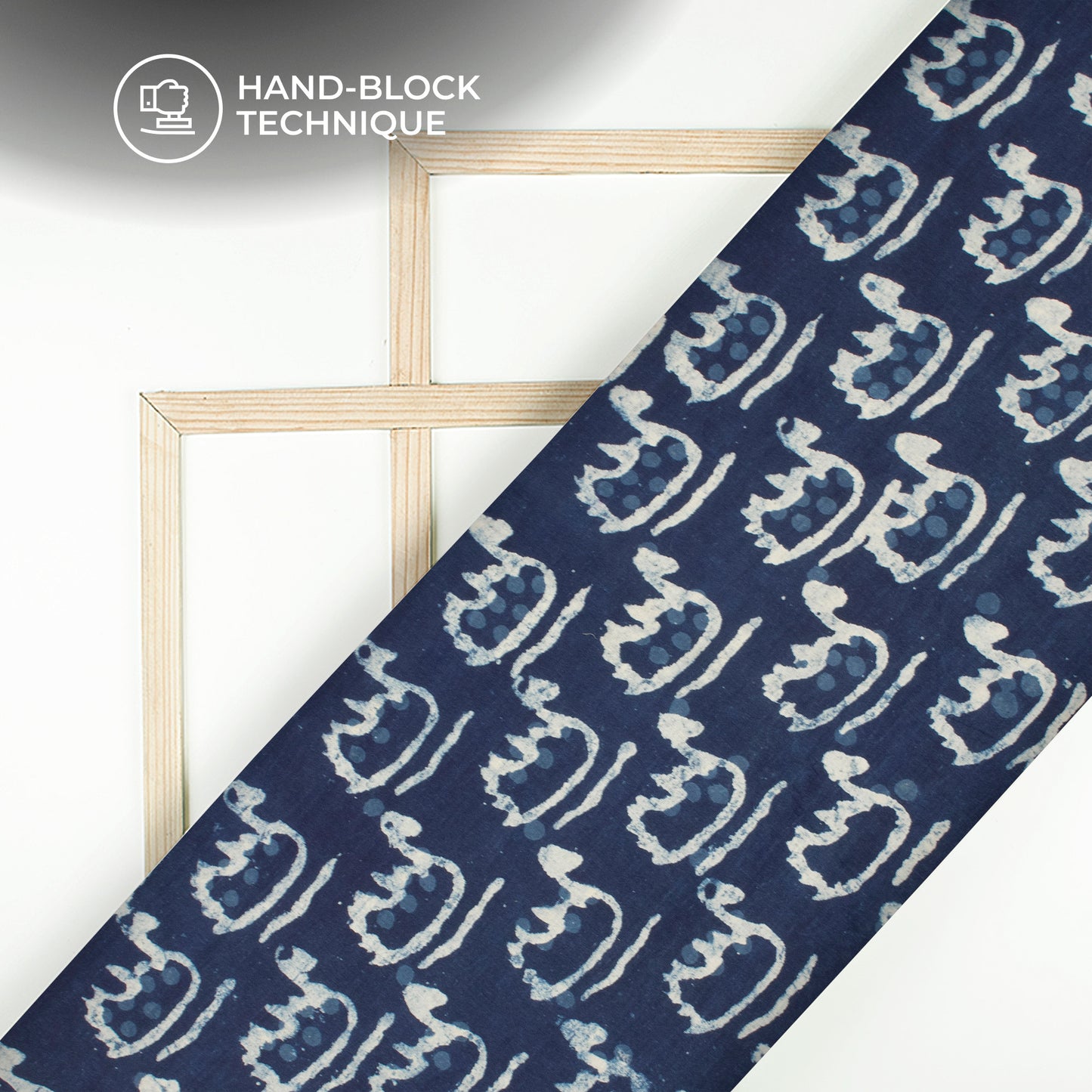 Indigo Quirky Handblock Pure Cotton Fabric