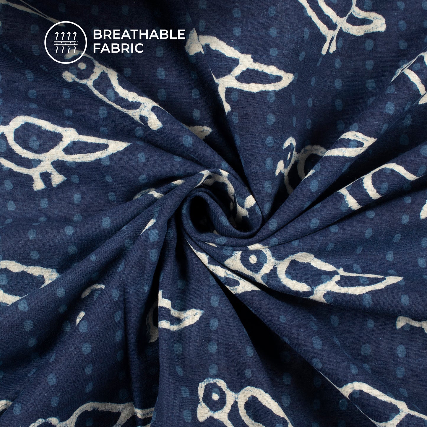 Indigo Quirky Handblock Pure Cotton Fabric