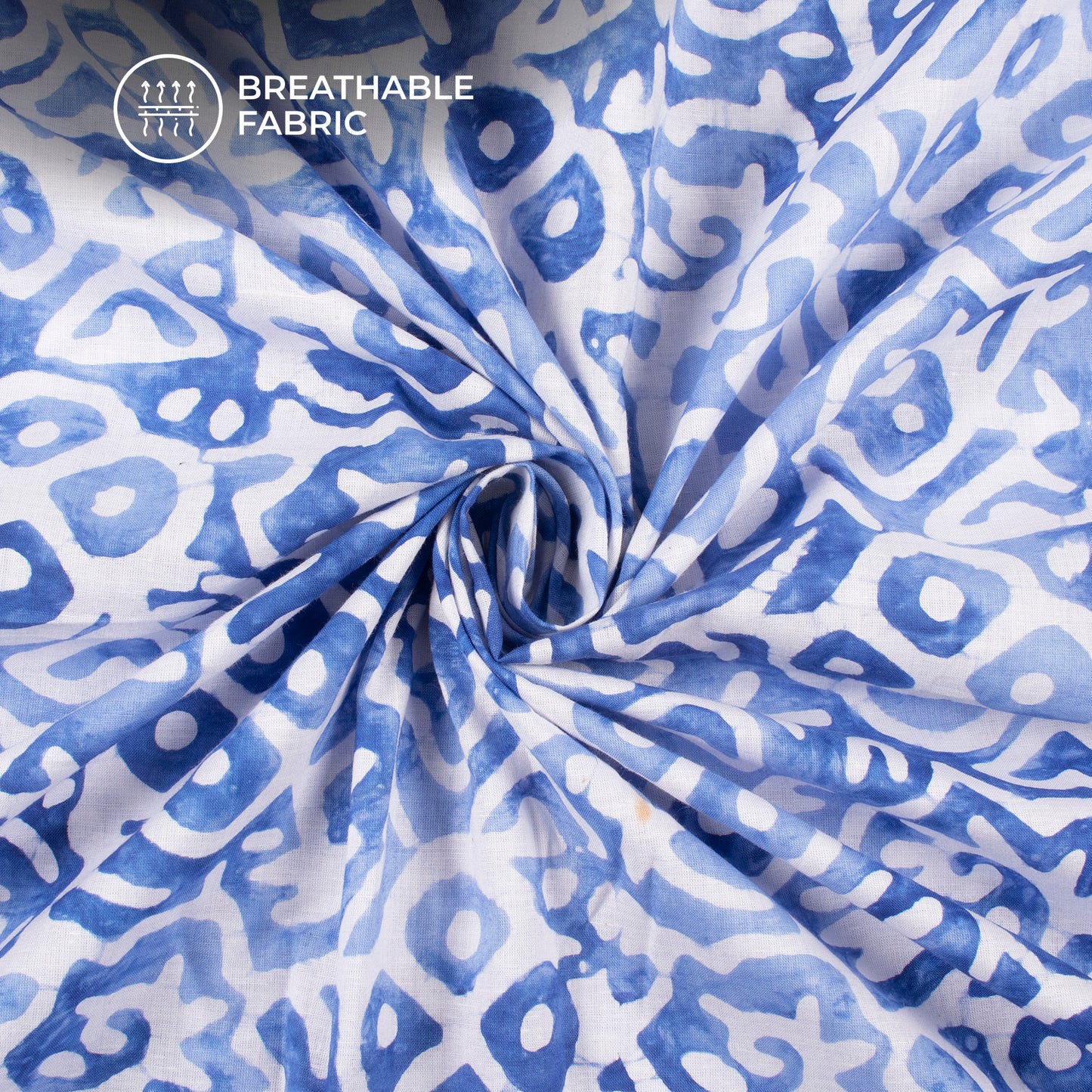 Sky Blue Geometric Handblock Pure Cotton Fabric