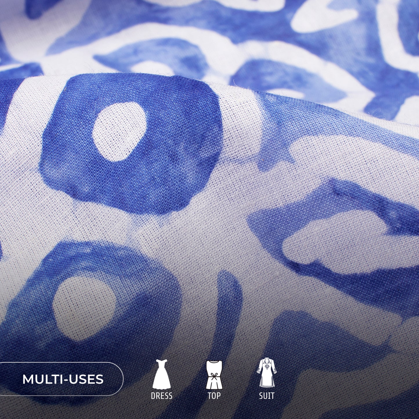Sky Blue Geometric Handblock Pure Cotton Fabric