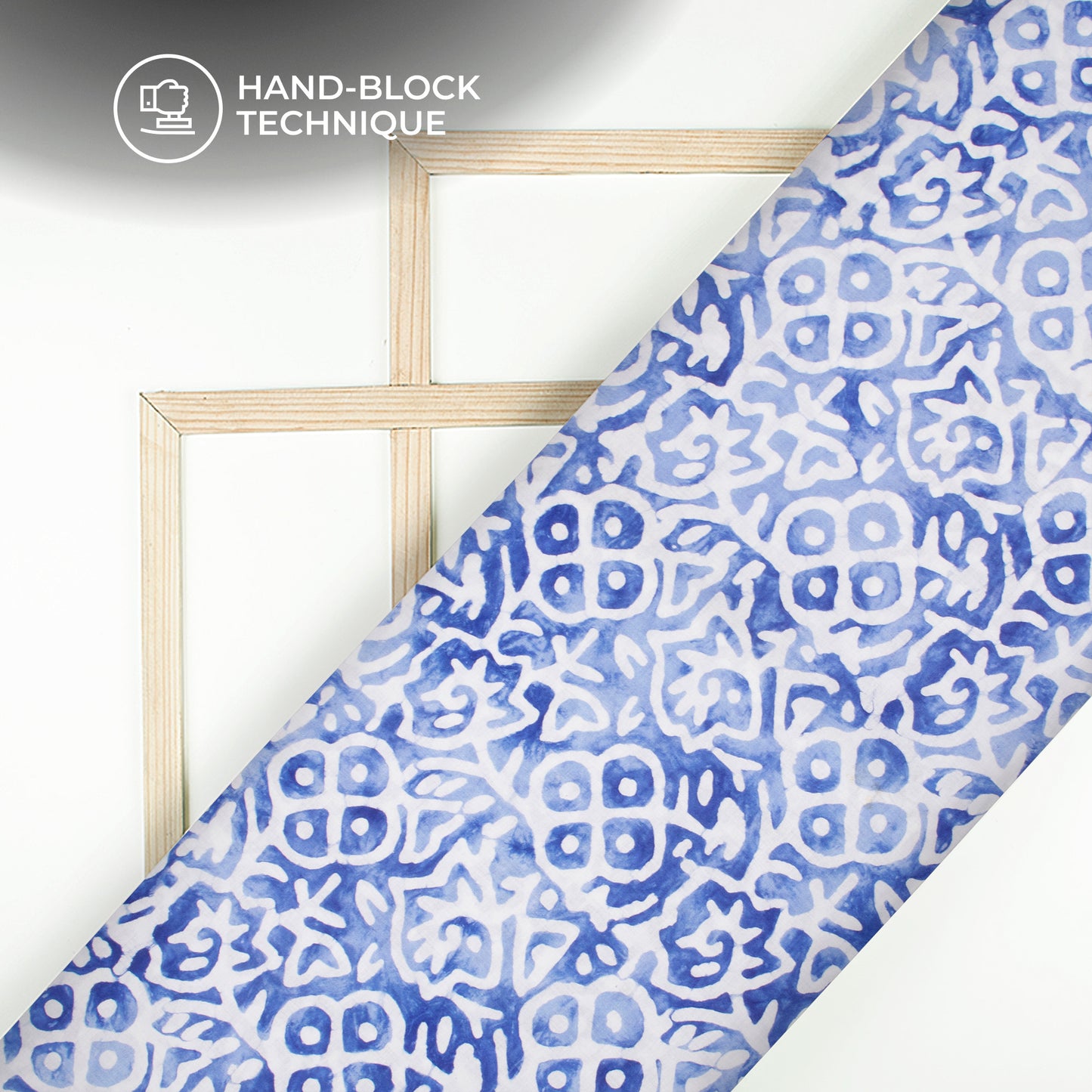 Sky Blue Geometric Handblock Pure Cotton Fabric