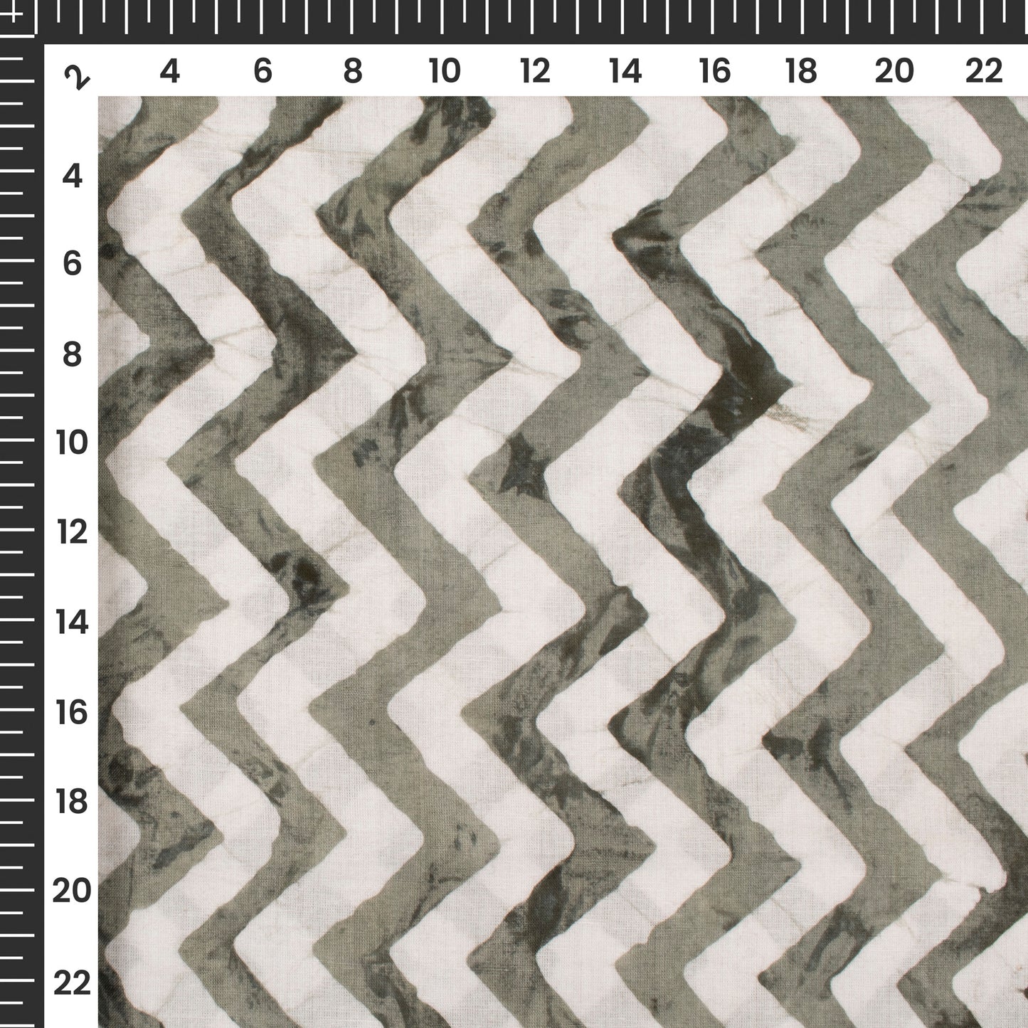 Gray Green Chevron Handblock Pure Cotton Fabric