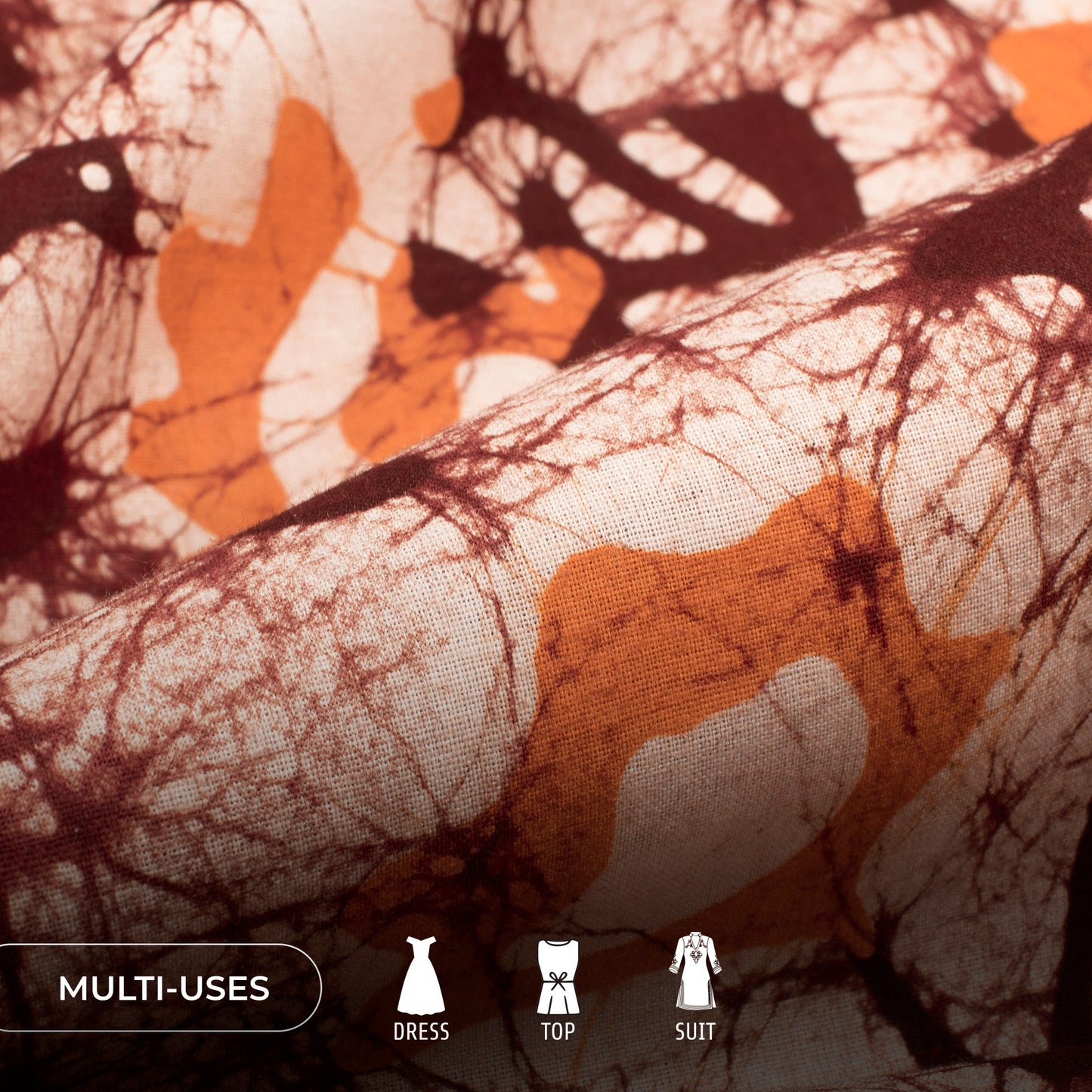 Orange Abstract Handblock Pure Cotton Fabric