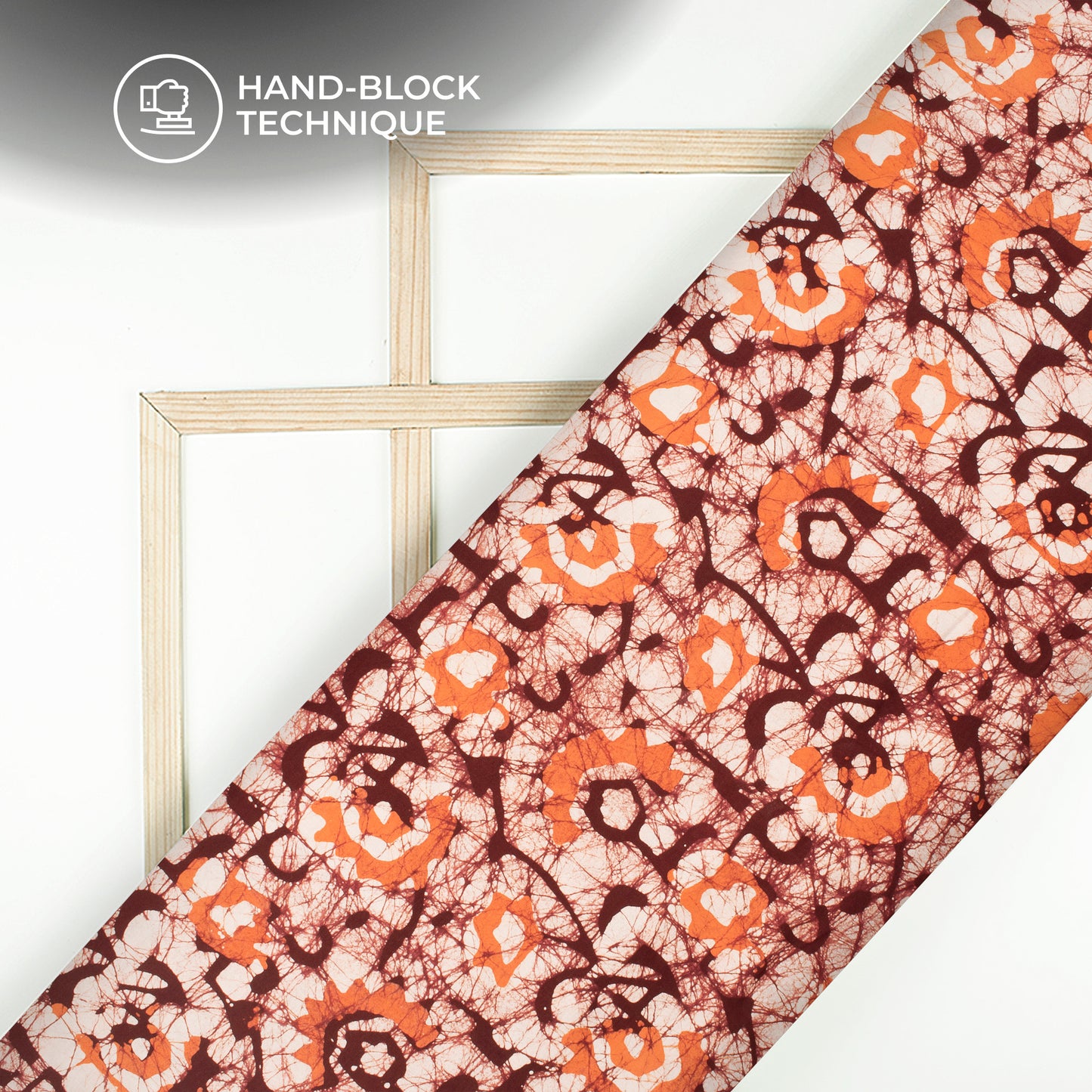 Orange Abstract Handblock Pure Cotton Fabric