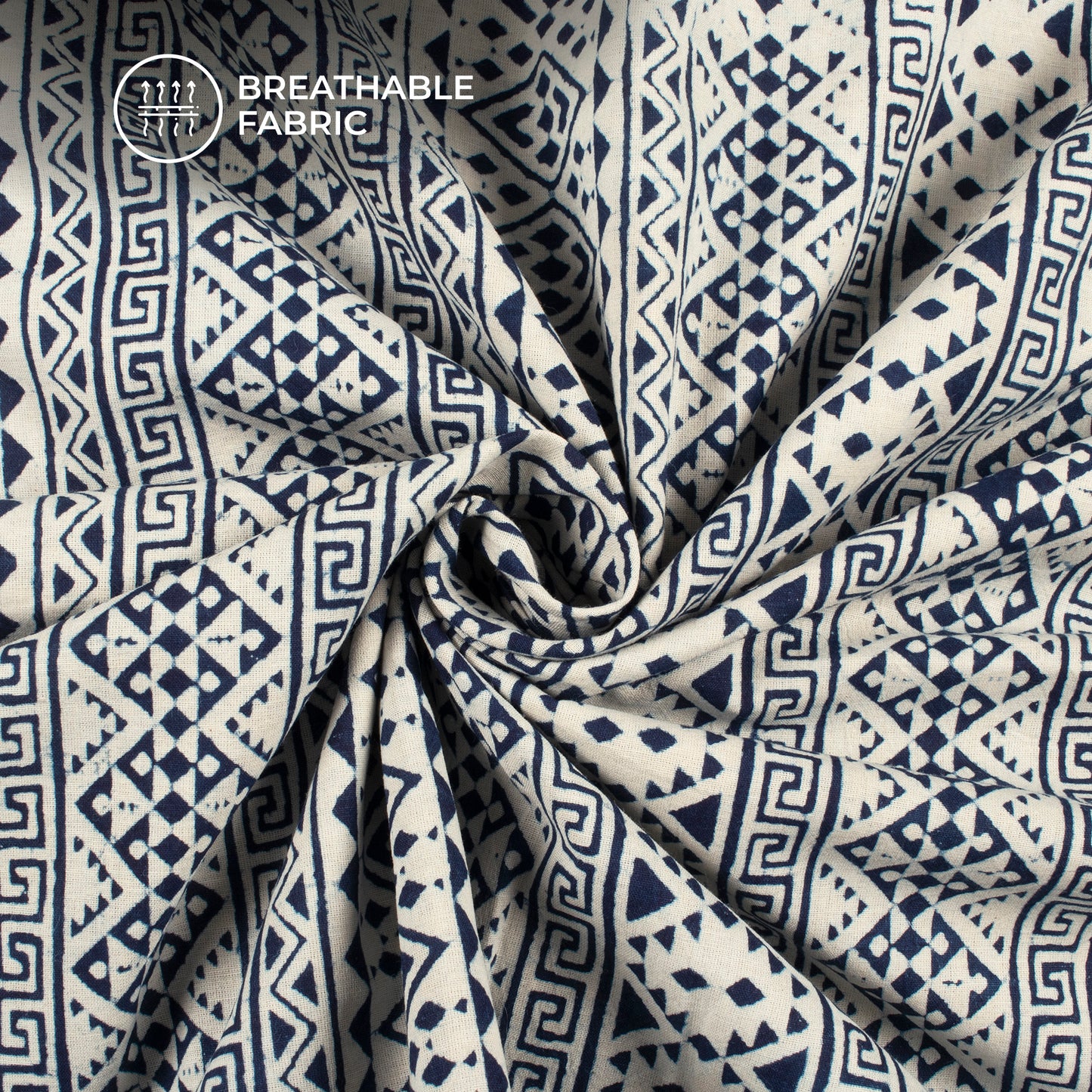 Blue Geometric Handblock Pure Cotton Fabric
