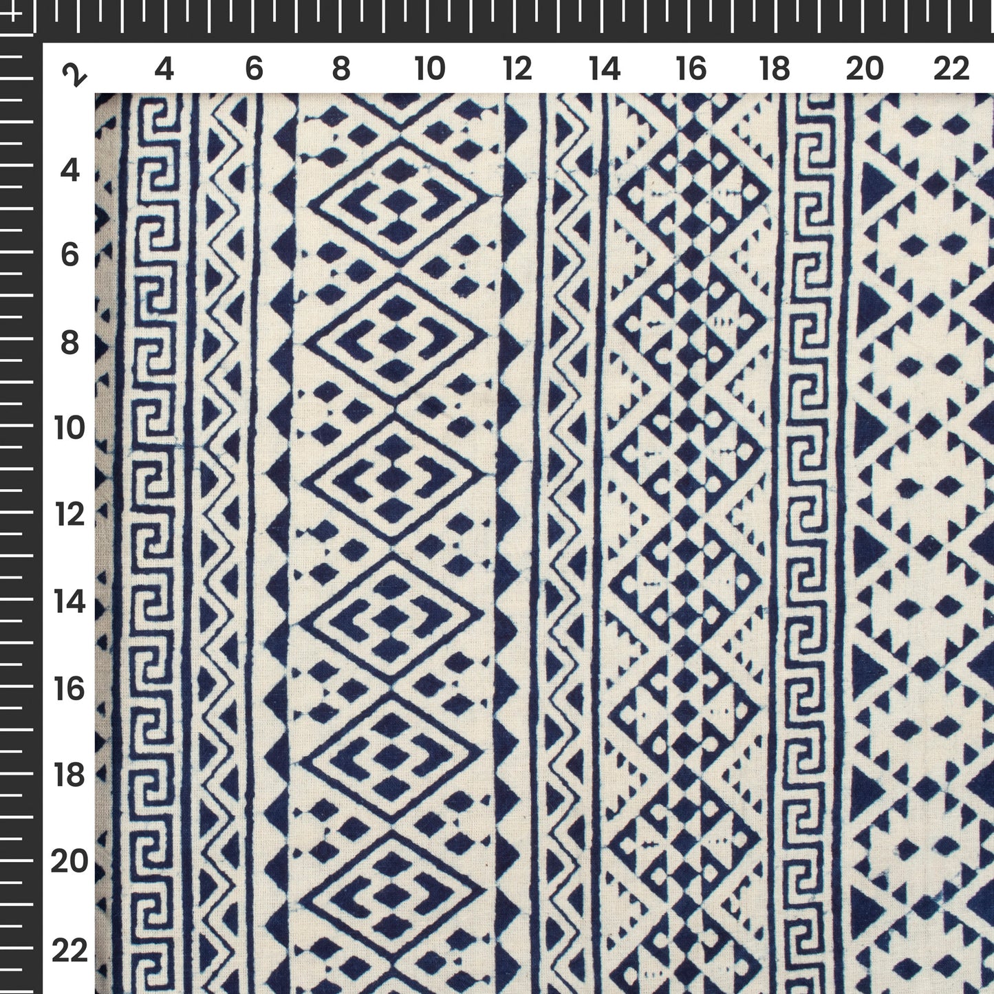 Blue Geometric Handblock Pure Cotton Fabric
