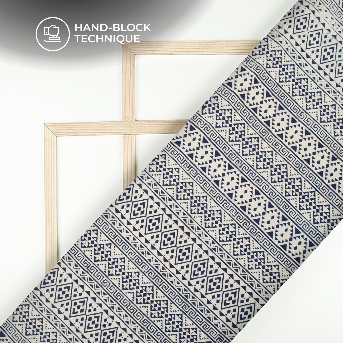 Blue Geometric Handblock Pure Cotton Fabric