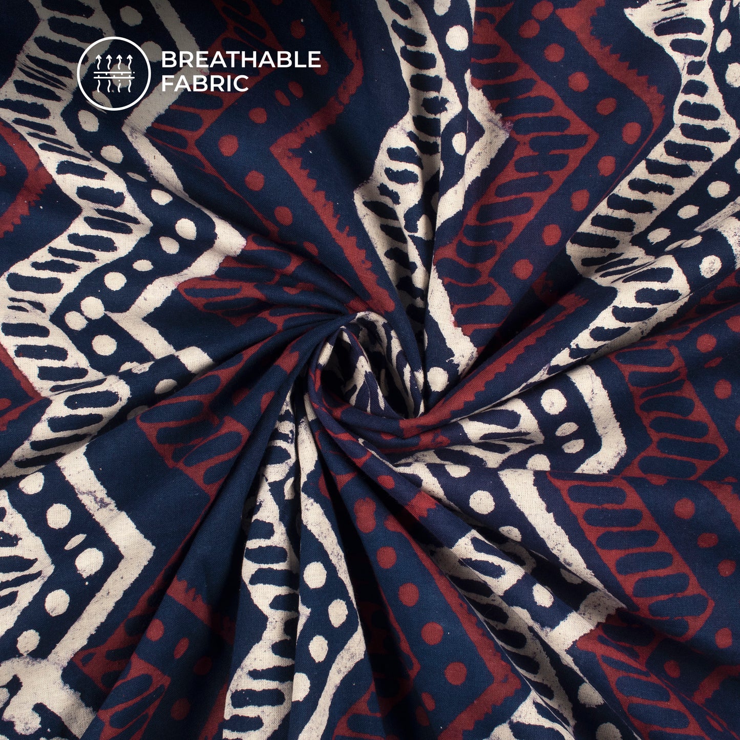 Cardinal Red Chevron Handblock Pure Cotton Fabric