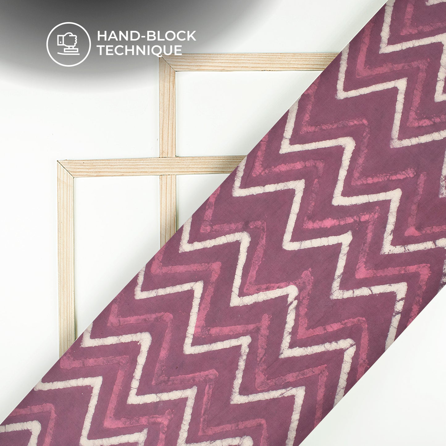 Purple Chevron Handblock Pure Cotton Fabric