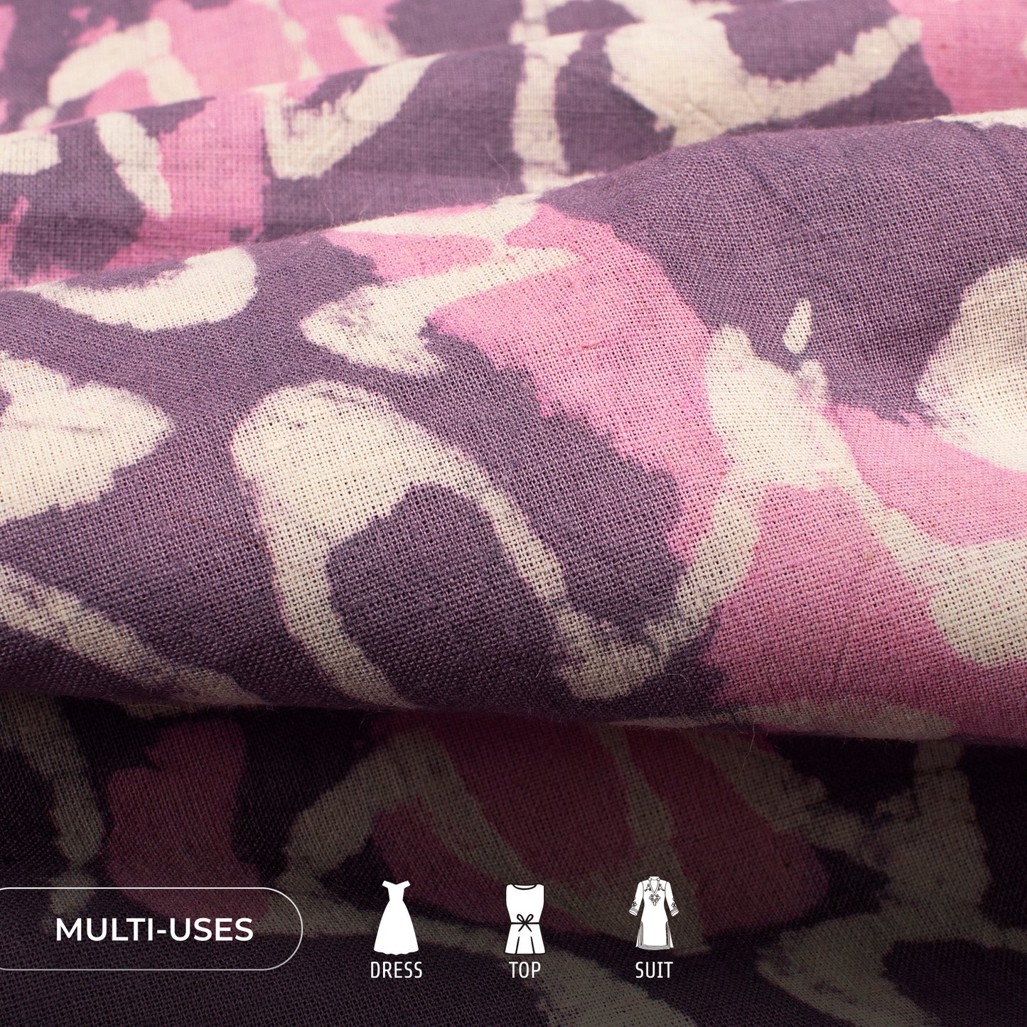 Purple Floral Handblock Pure Cotton Fabric