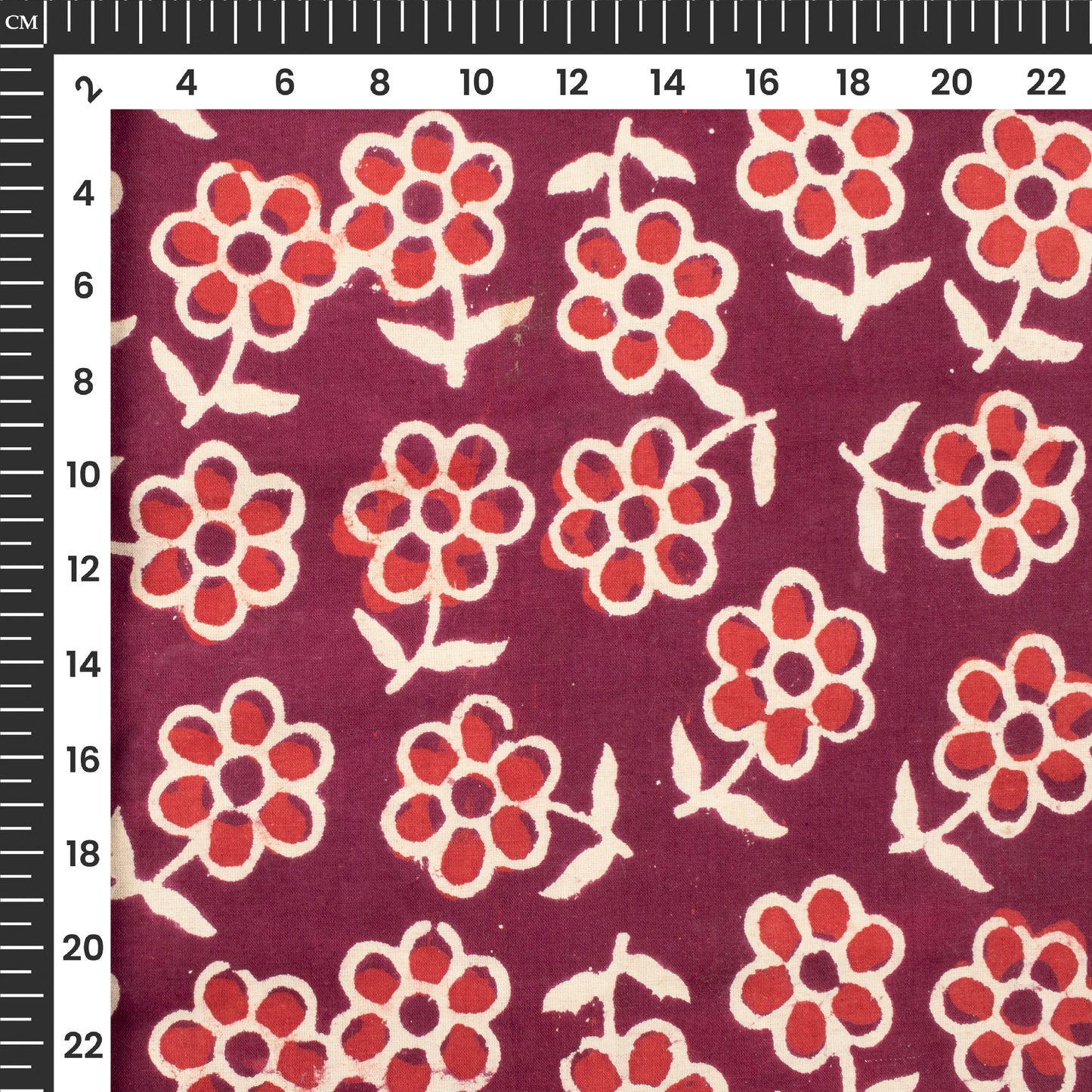 Red Floral Handblock Pure Cotton Fabric