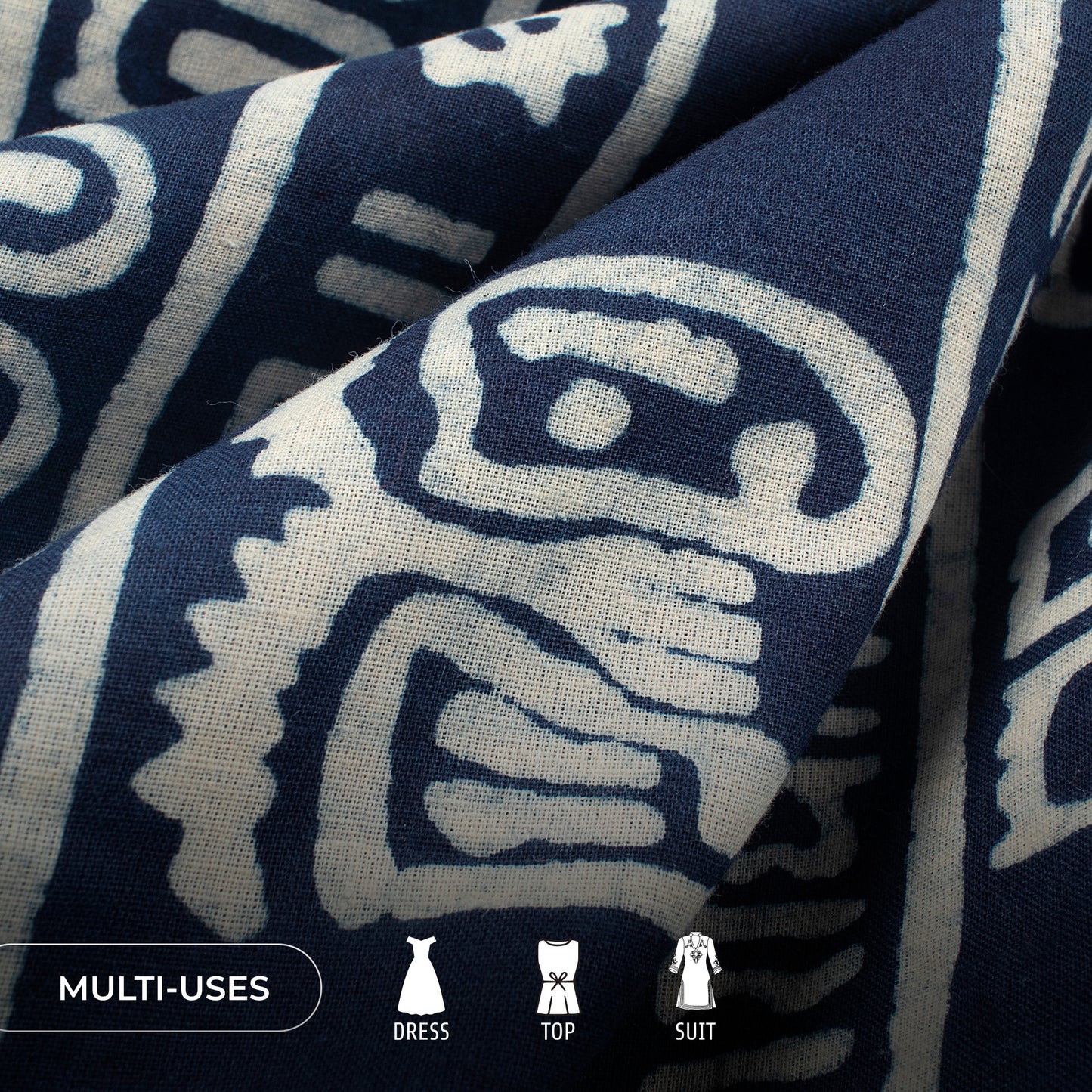 Indigo Handblock Pure Cotton Fabric