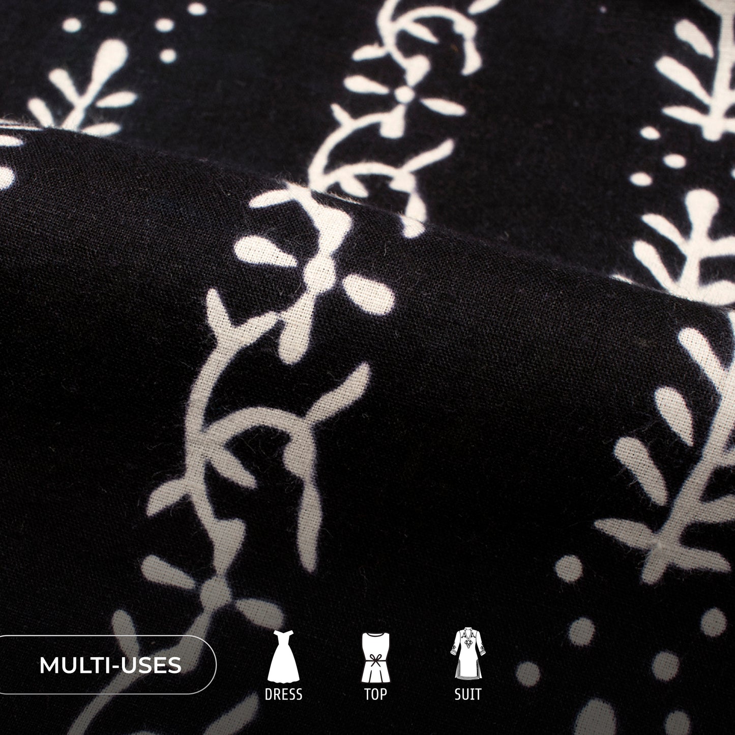 Monochrome Handblock Pure Cotton Fabric