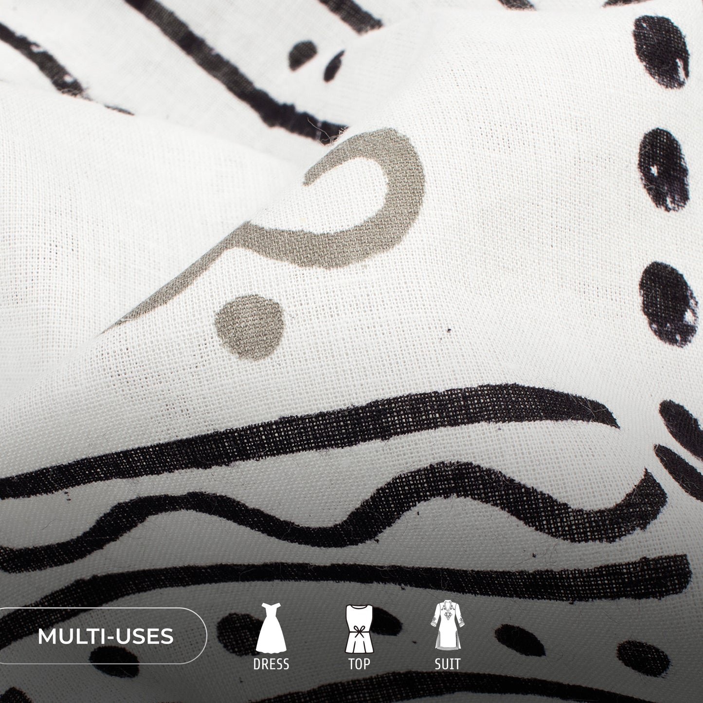 Monochrome Handblock Pure Cotton Fabric