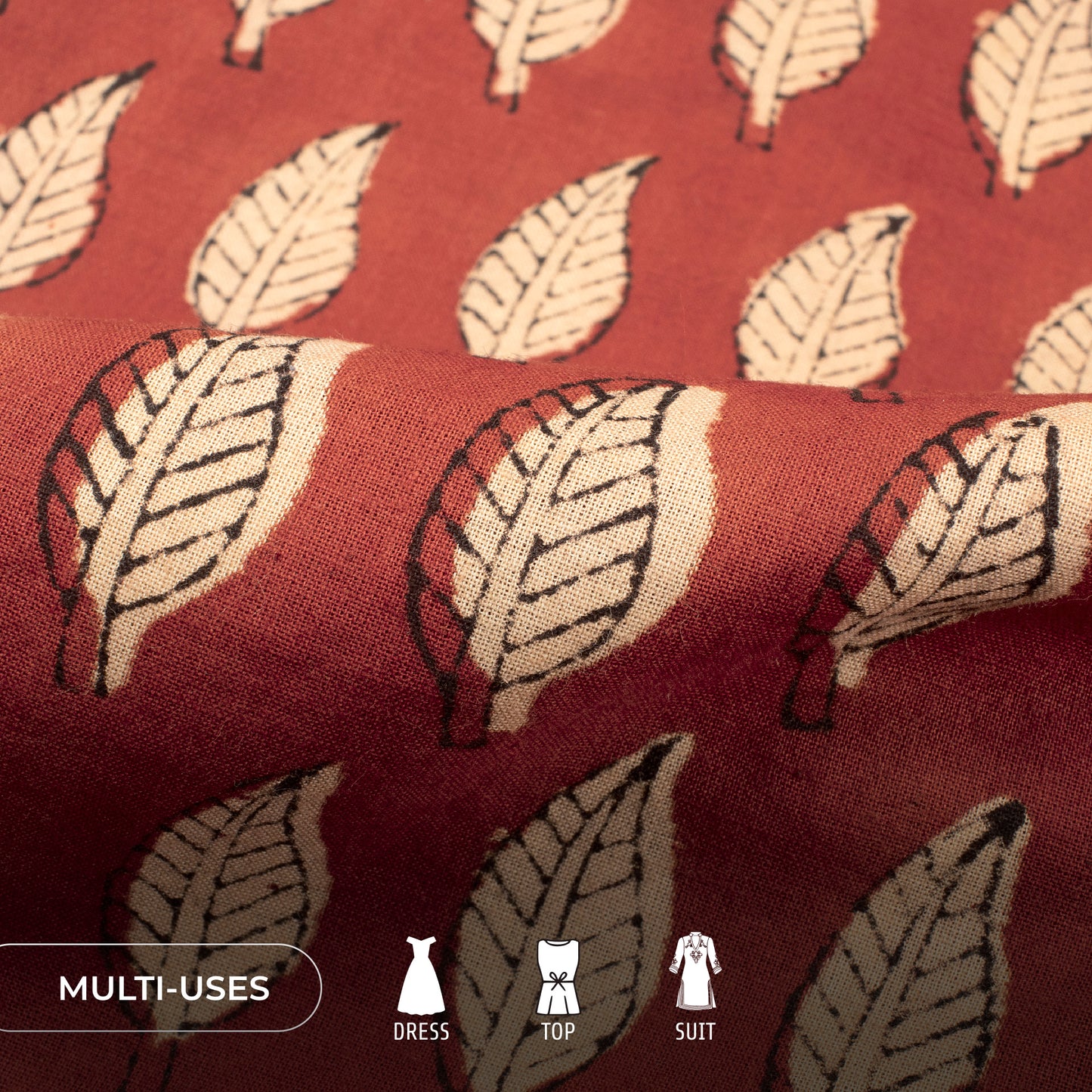 Leaf Bagru Handblock Pure Cotton Fabric