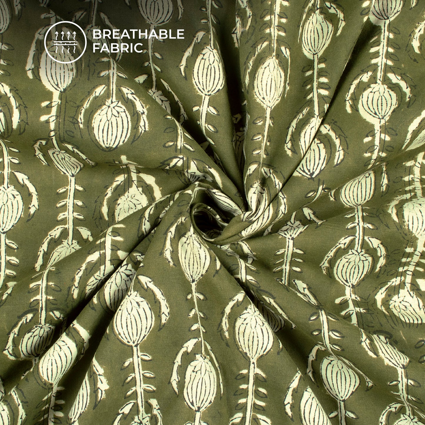 Floral Bagru Handblock Pure Cotton Fabric