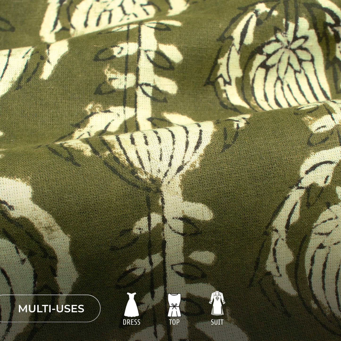 Floral Bagru Handblock Pure Cotton Fabric