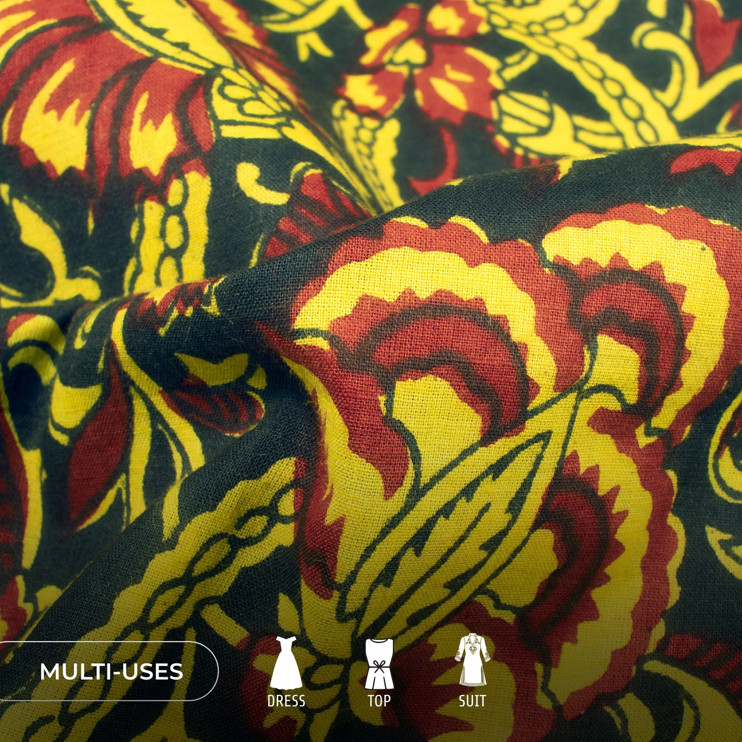 Floral Bagru Handblock Pure Cotton Fabric