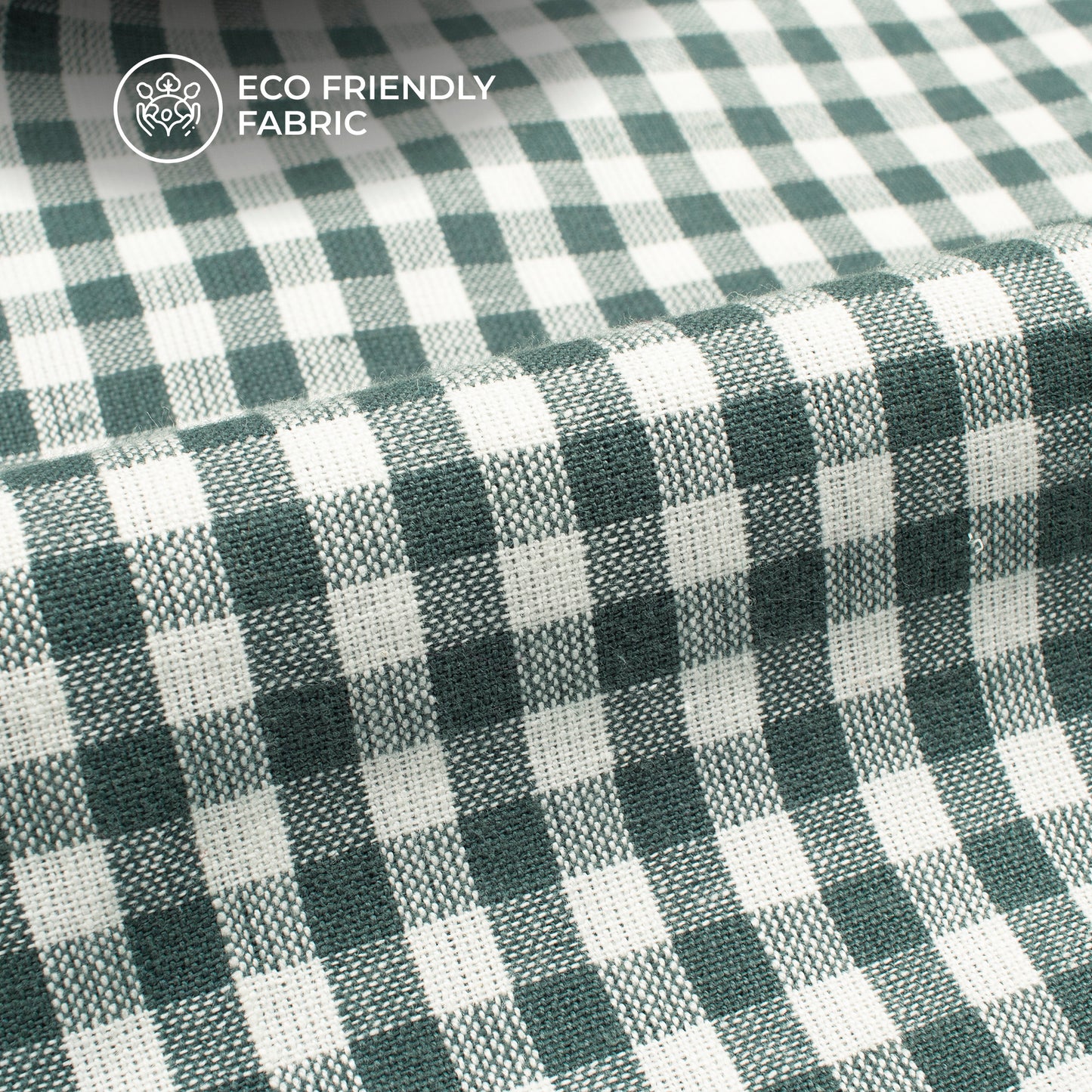 Green And White Checked Pure Handloom Cotton Slub Fabric