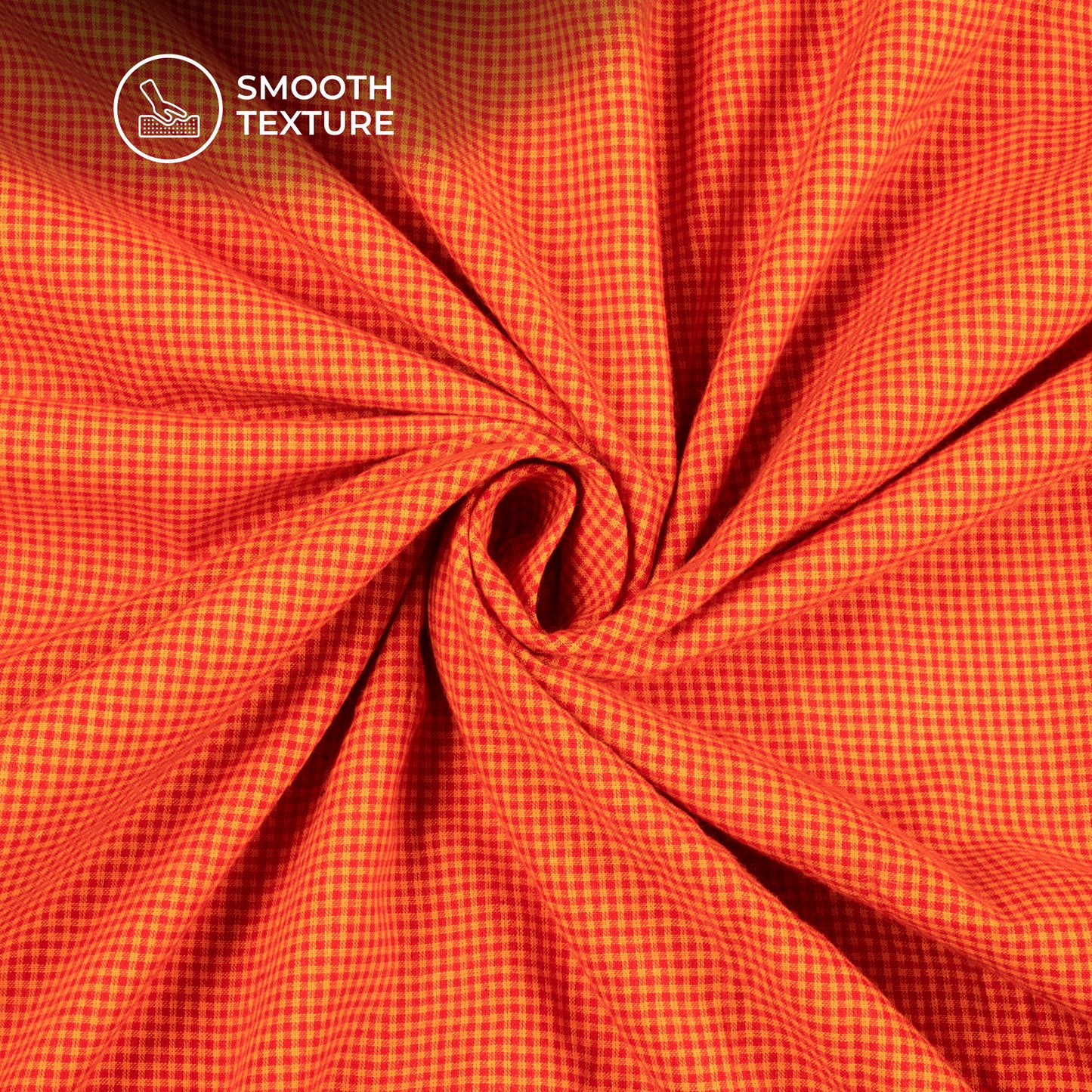 Orange Checked Pure Handloom Cotton Slub Fabric