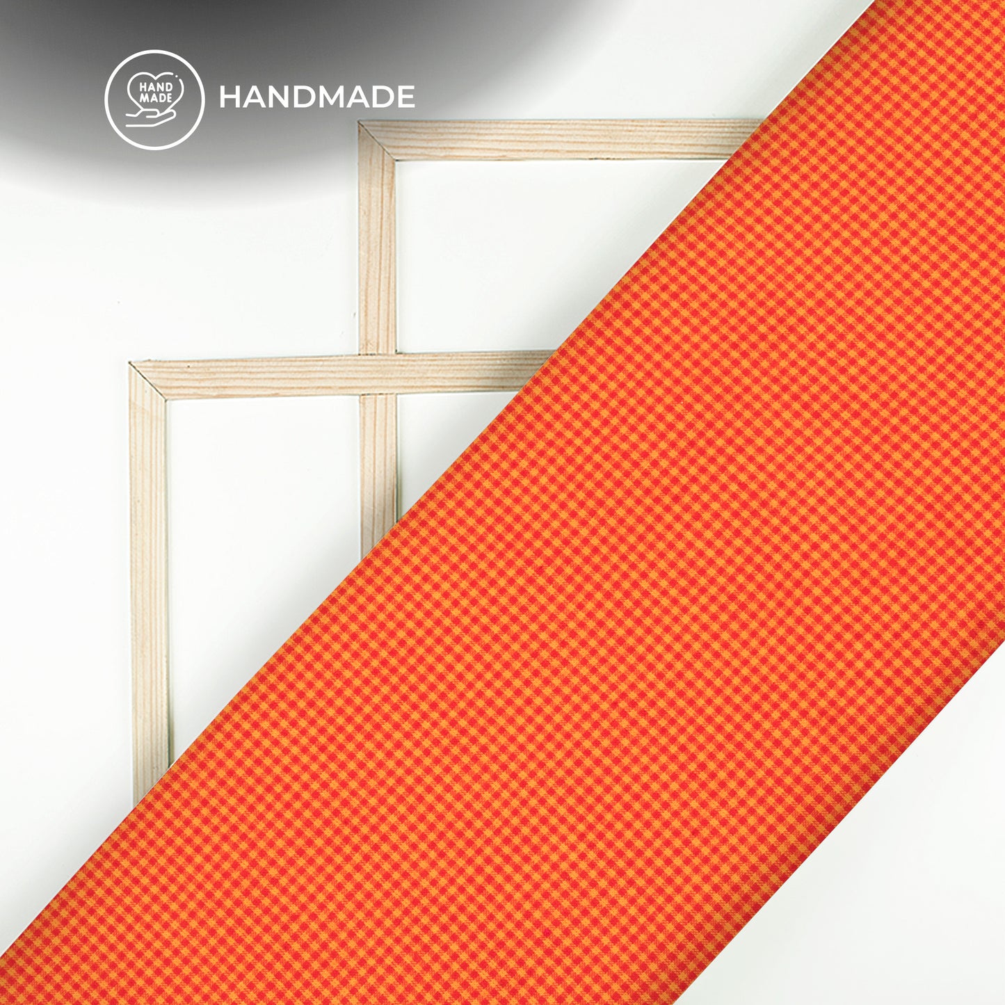 Orange Checked Pure Handloom Cotton Slub Fabric