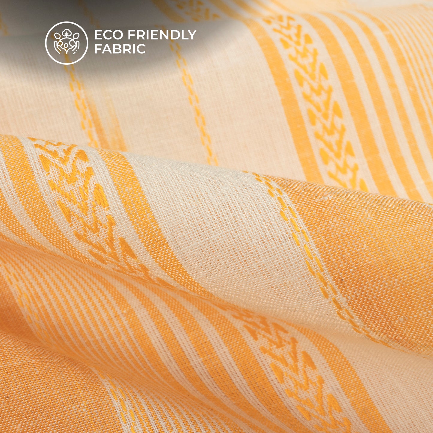 Yellow Pochampally Stripes Dobby Handloom Cotton Fabric