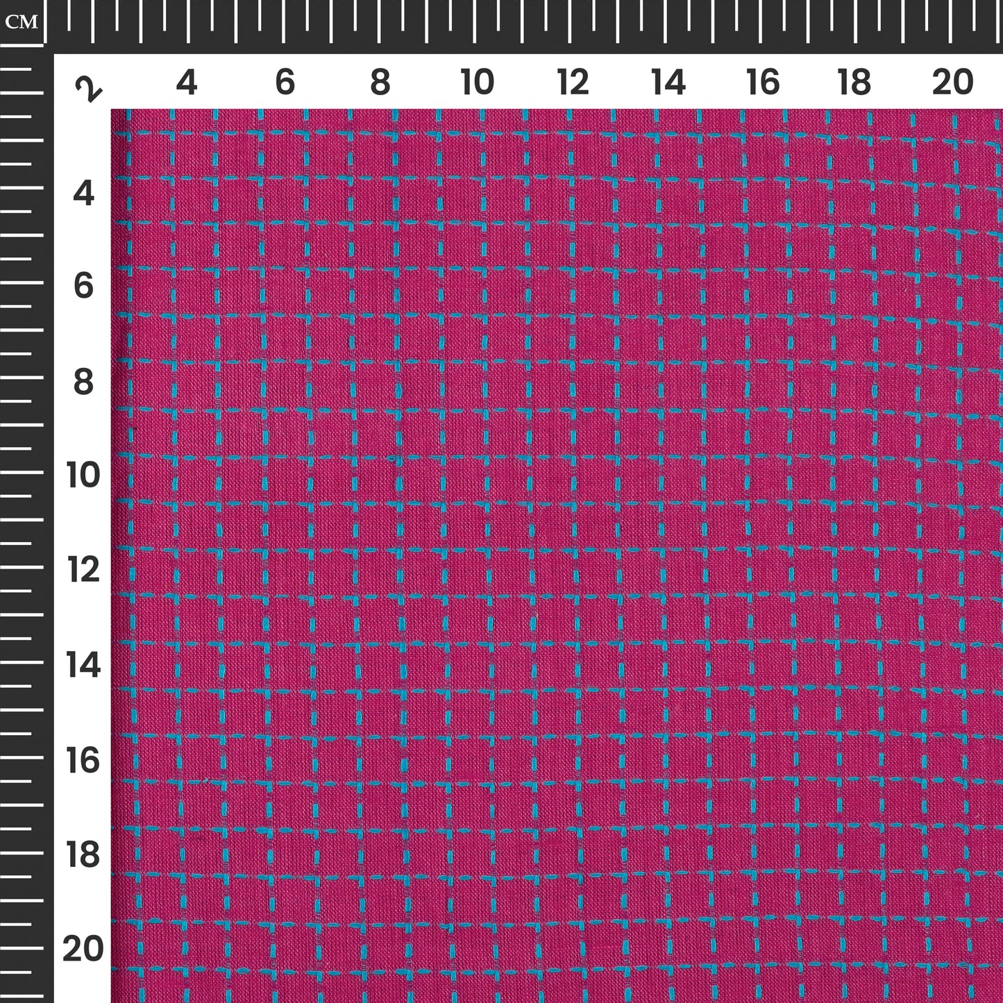 Magenta Pink And Blue Checks Dobby Handloom Cotton Fabric