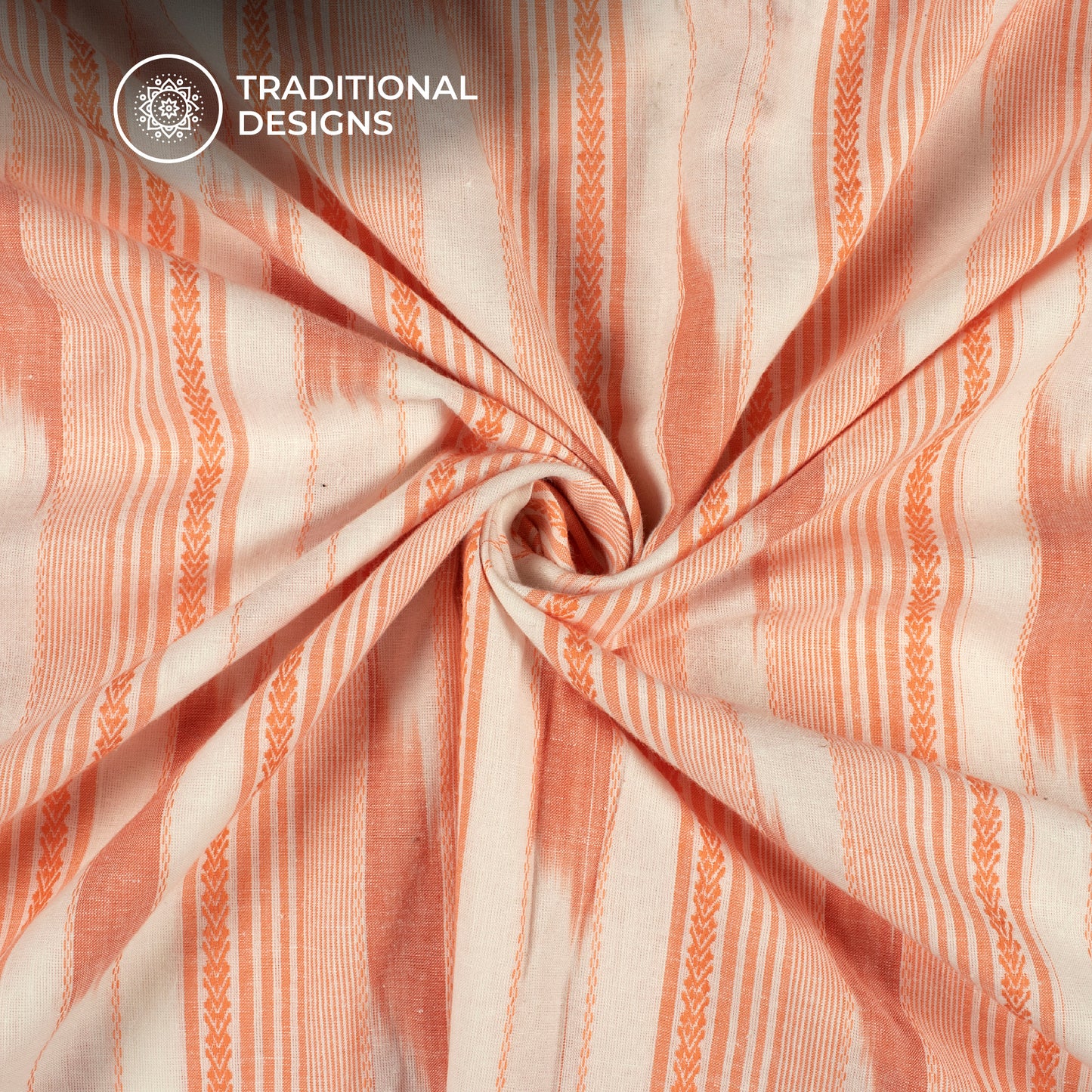 Light Orange Pochampally Stripes Dobby Handloom Cotton Fabric