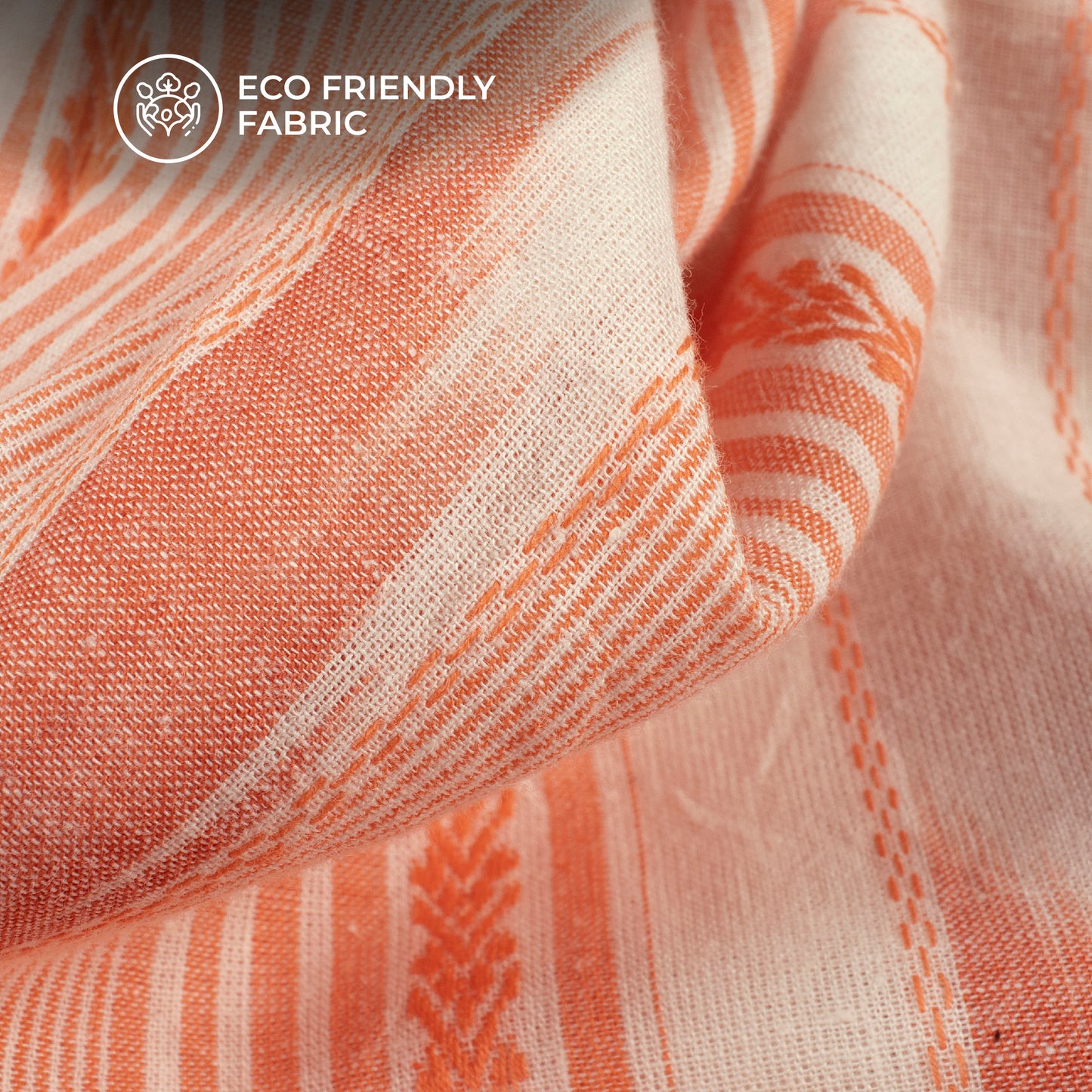 Light Orange Pochampally Stripes Dobby Handloom Cotton Fabric